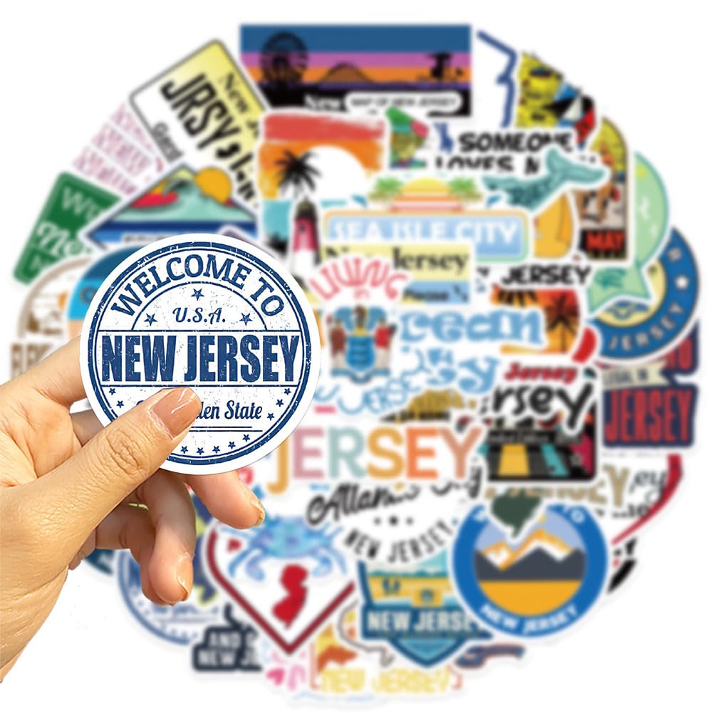 New Jersey Stickers |50Pcs New Jersey Waterproof Vinyl Decals For Water Bottles Laptop Luggage Cup Mobile Phone Computer Skatebo