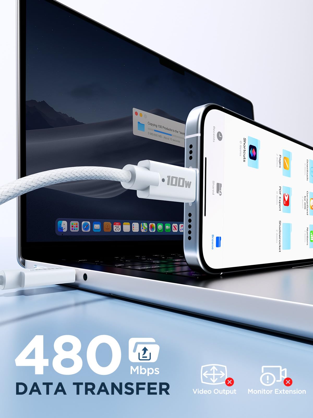 XUDU 10FT USB C to USB C Cable 2-Pack, 100W Fast Charging, 5A Compatible with iPhone 16/15 Pro Max, MacBook Air, Galaxy
