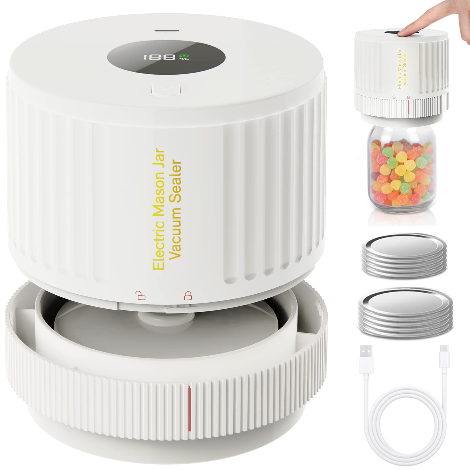 LOVE MOMENT Electric Mason Jar Vacuum Sealer Kit for Wide Mouth and Regular Mouth Mason Jar - White