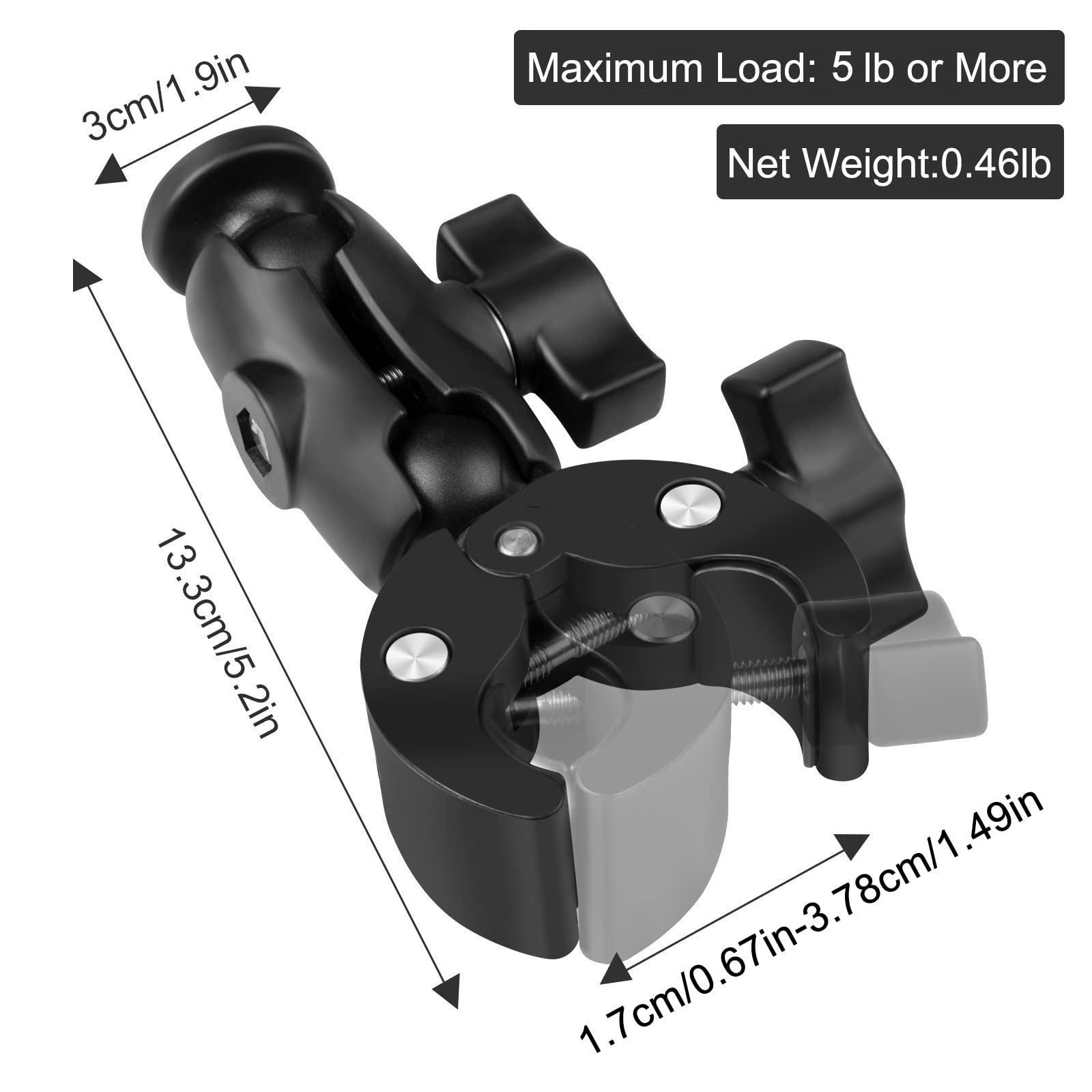 Taisioner Super Camera Clamp Mount Double Socket Arm 1/4' 20 Ball Head Adapter Gopro Accessories Suitable For Gopro Akaso Dji Action Insta360 Or Dslr Digital Camera Monitor/Led Lights/