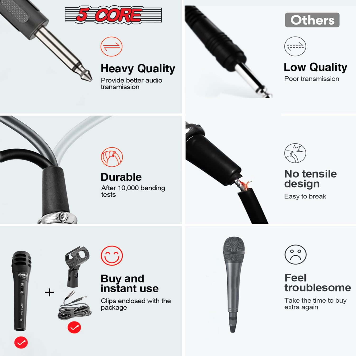 5 Core Microphone Dynamic Vocal Handheld Mic Cardioid Unidirectional Microfono W On Off Switch + Xlr Audio Cable For Singing Pm-