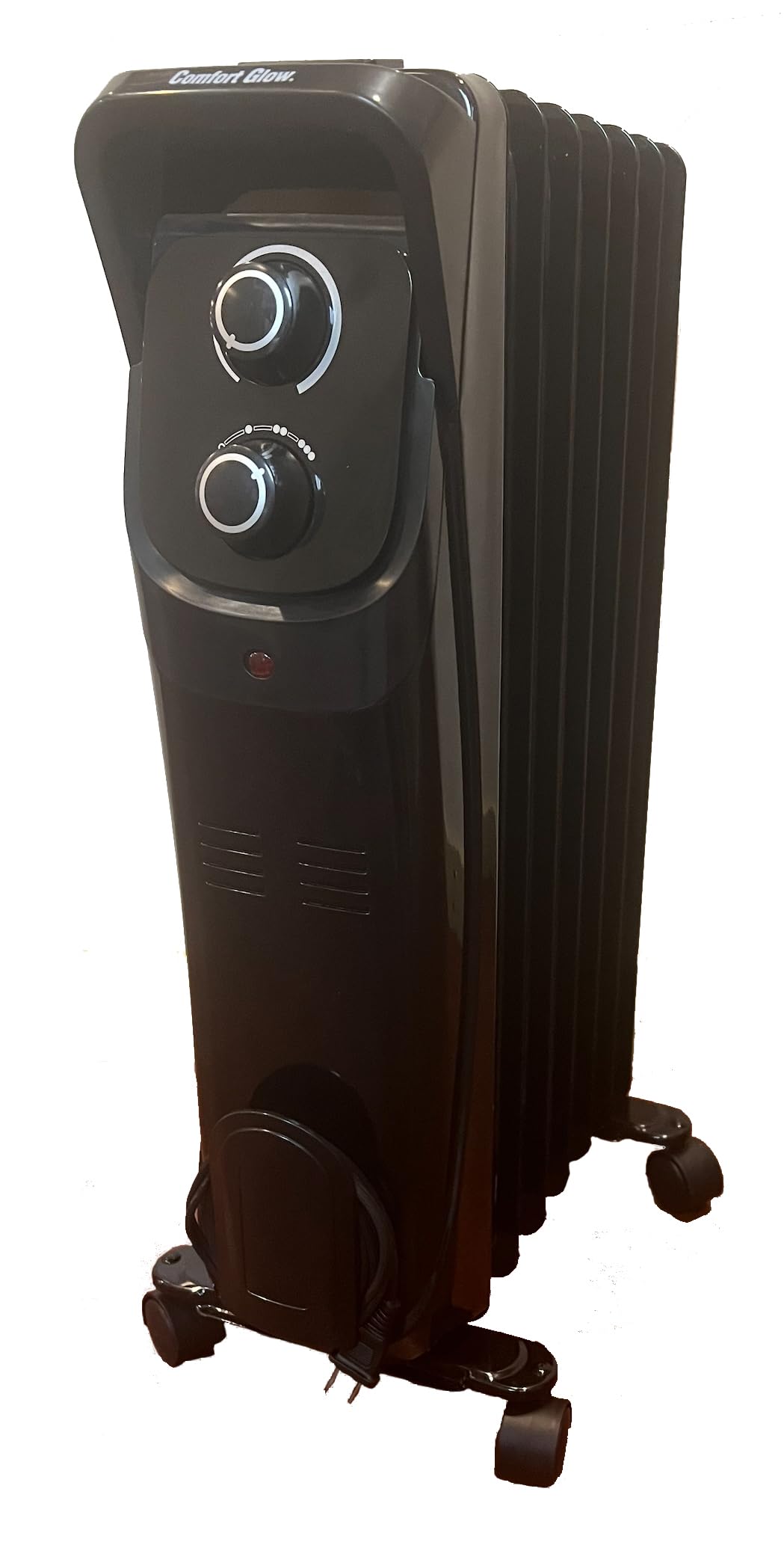 Comfort Glow Portable Oil Filled Radiator Heater for Indoor Use, 1500W, 7 Fins, Adjustable Thermostat, Overheat Protection & Tip