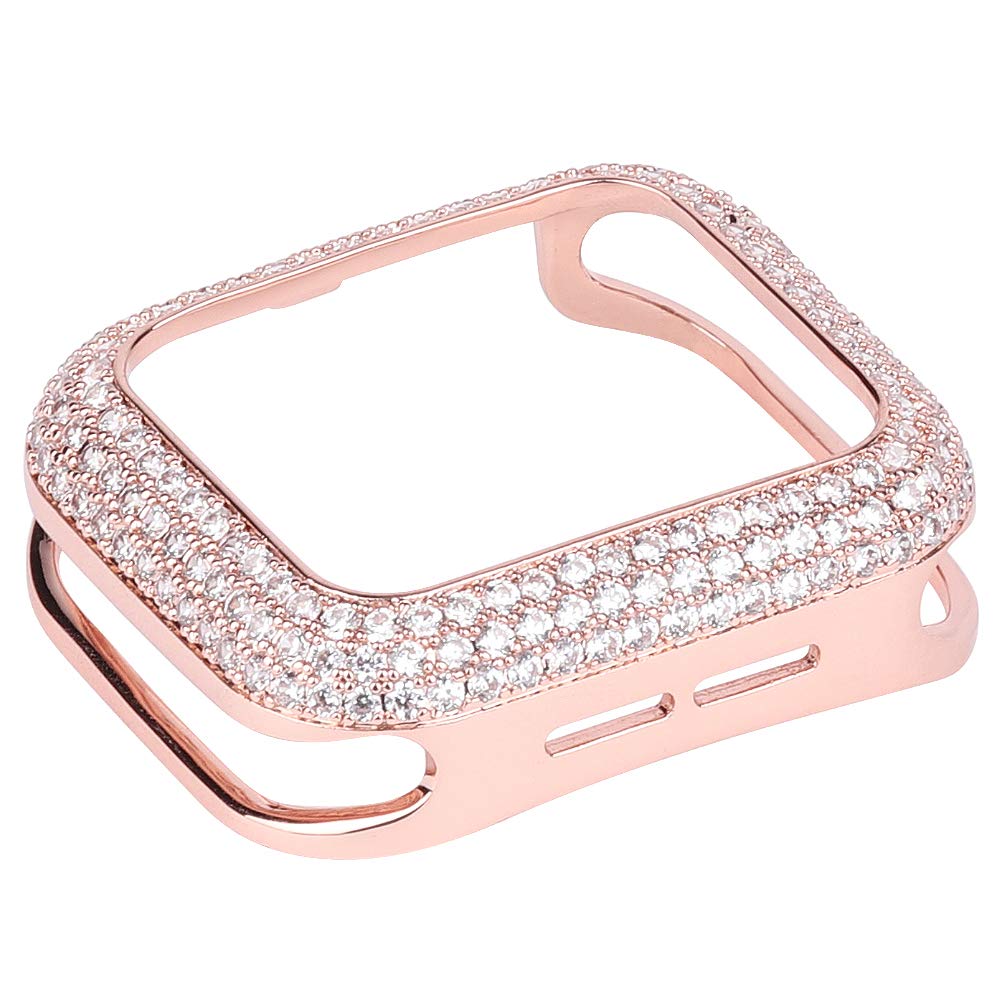 Hjinvigour Gorgeous Bling Zircon Crystal Diamond Case Bezel Cover Compatible Apple Watch Series 6 5 4 3 2 1 Se (Rose Gold, 44Mm/