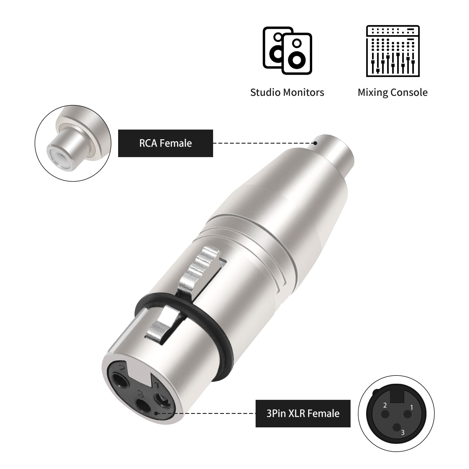 Szlliyxs 4 Pack Xlr To Rca Adapter,3 Pin Xlr Female To Rca Female Adapter Converter Gender Changer Audio Coupler Connector,Xlr A