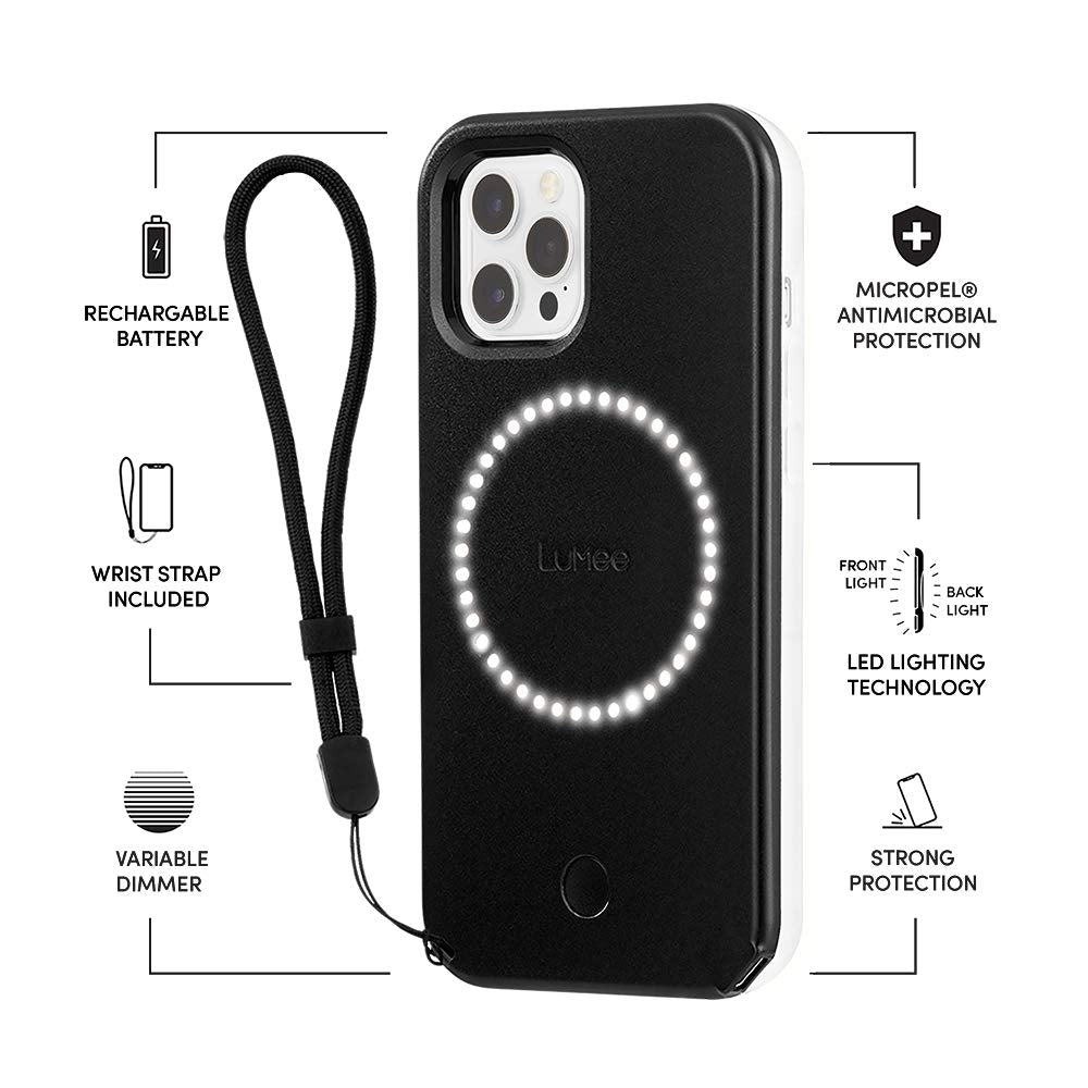 Case-Mate LuMee Halo Light Up Selfie Case for iPhone 12/12 Pro, Thermoplastic Polyurethane, Matte Black, Model LM043574