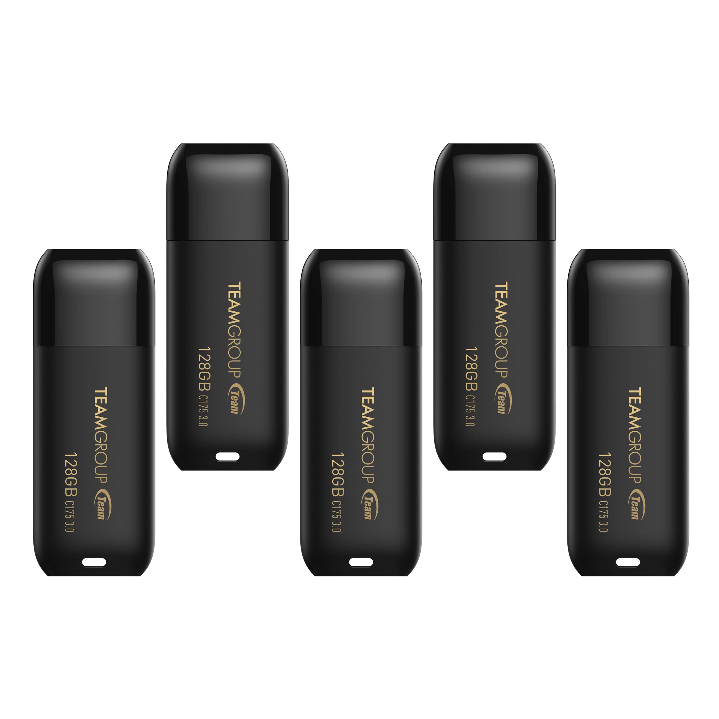 Teamgroup C175 128Gb 5 Pack Usb 3.2 Gen 1 (Usb 3.1/3.0) Read 100Mb/S Flash Thumb Drive, External Data Storage Memory Stick Compatible With Computer/Laptop Matte Black Tc1753128Gb22
