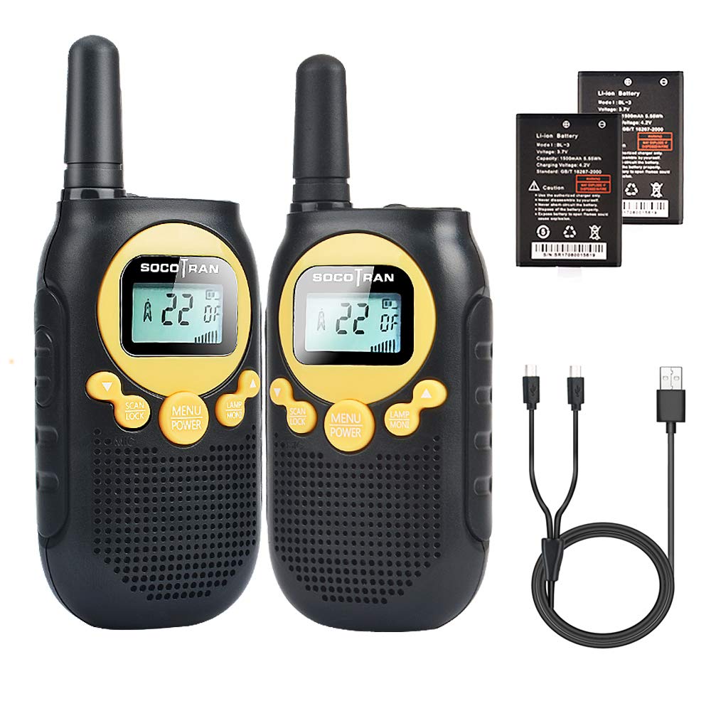 Walkie Talkies For Adults Rechargeable Two Way Radio 5 Miles Long Range With Flashlight 22Ch 0.5W Easy To Use Yellow Frs License