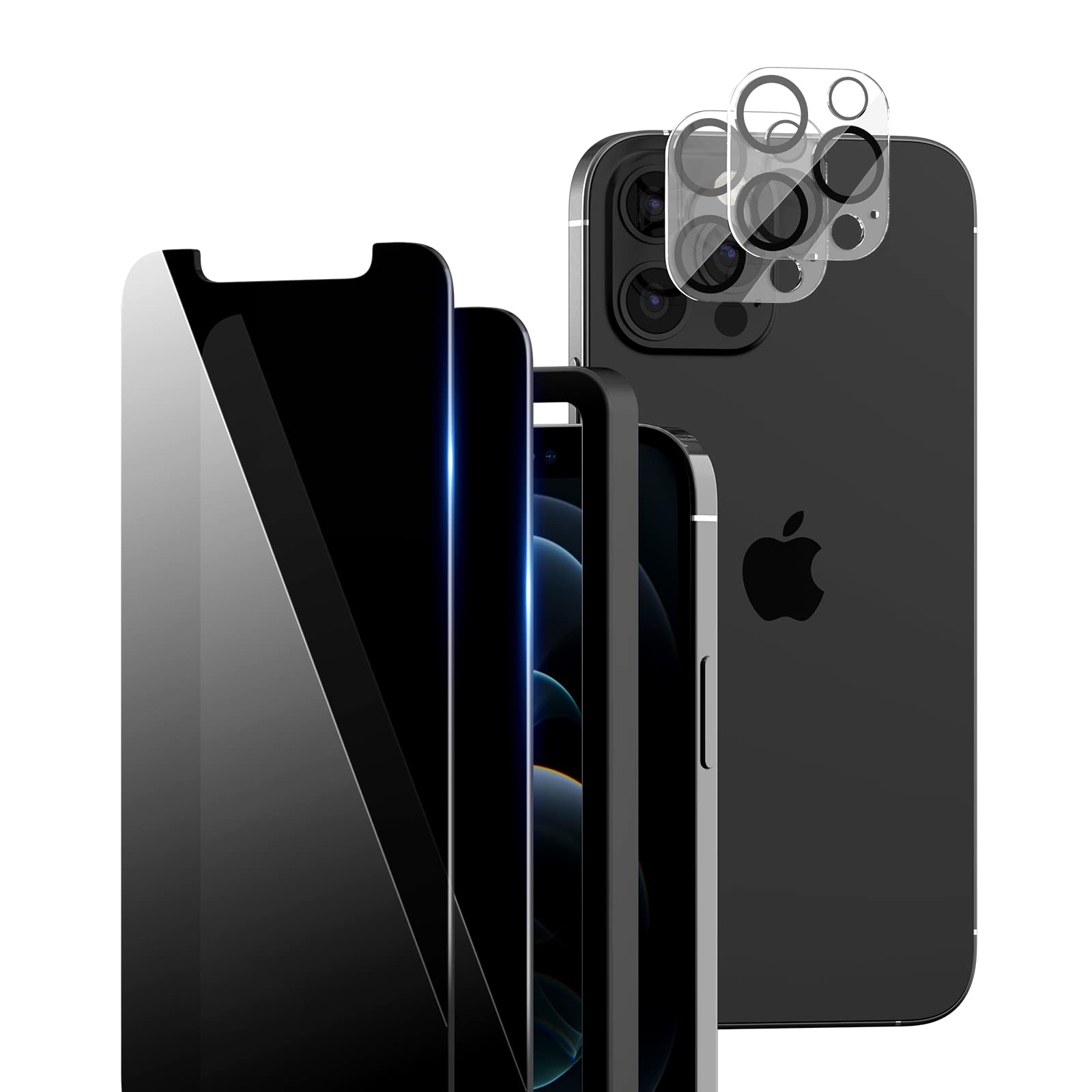 Tocol [2+2 Pack Fit For Iphone 13 6.1''   2 Pack Privacy Tempered Glass Screen Protector And 2 Pack Camera Lens Protector, Bubbl