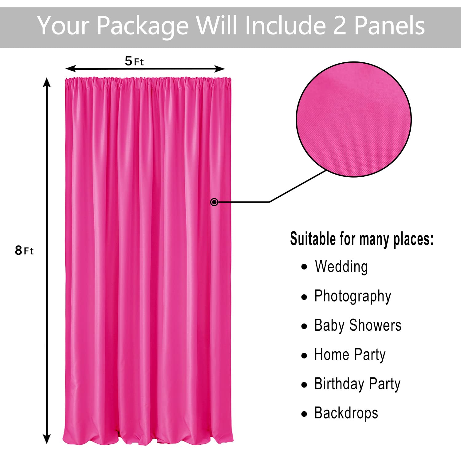 Hiasan Fuchsia Backdrop Curtains For Parties, Polyester Photography Backdrop Drapes For Family Gatherings, Wedding Decorations,
