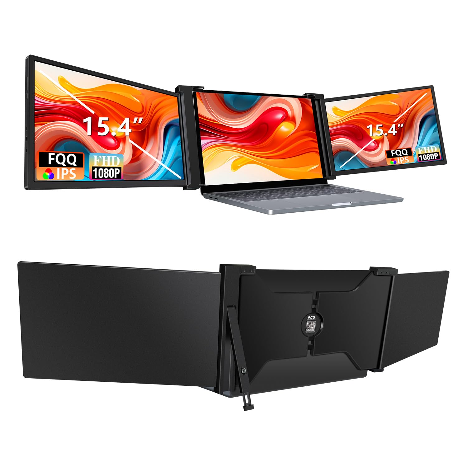 Fqq 15.4    Triple Portable Monitor For 15.6 17.3    Laptops, 1080P Fhd Ips Laptop Screen Extender, Dual Monitor Display Compati