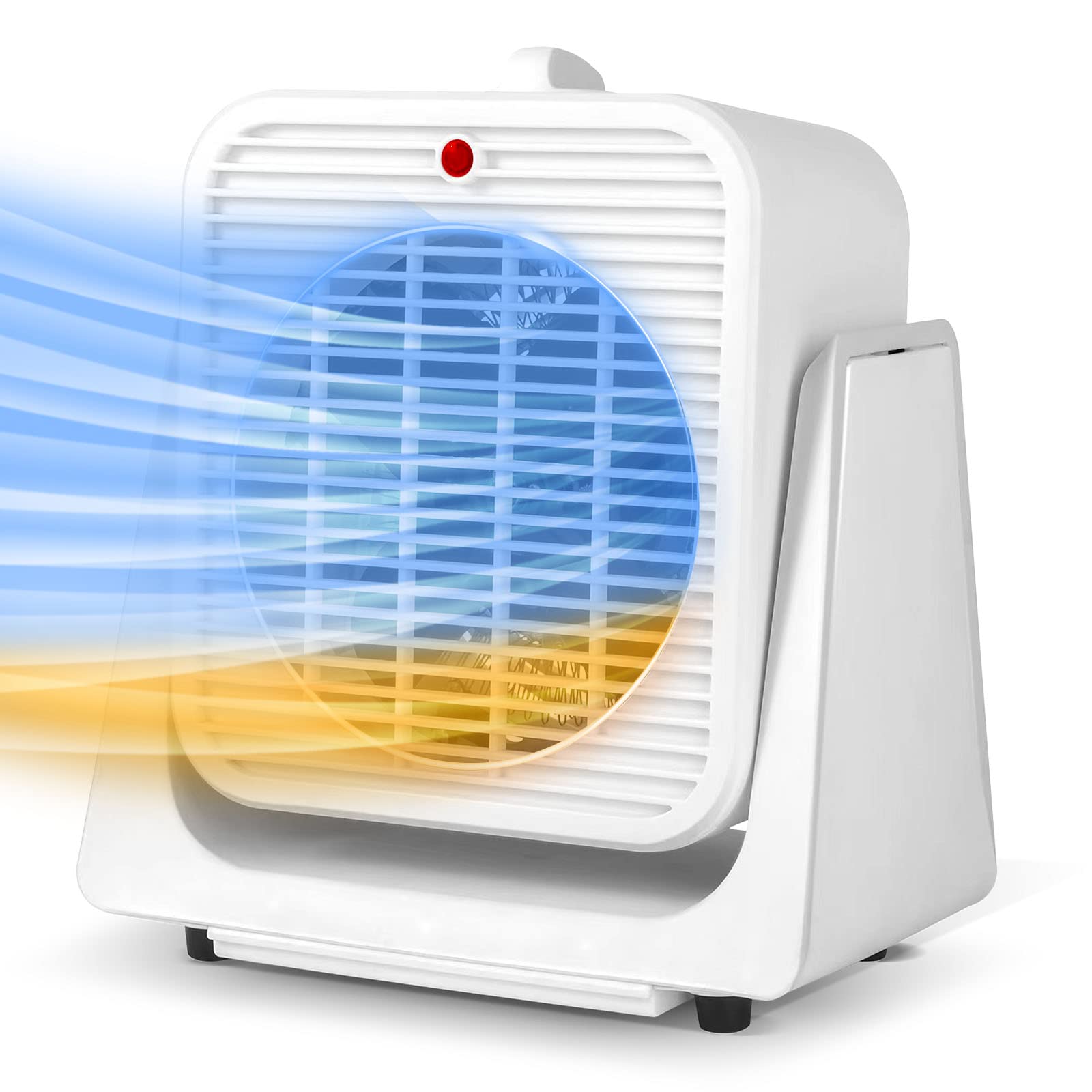 Heater And Fan Combo For Desk, 2 In 1 Heater Fan W/Fast Heating & Fan Modes, 45 Adjustable Angle, Overheated & Tip Over Protecti