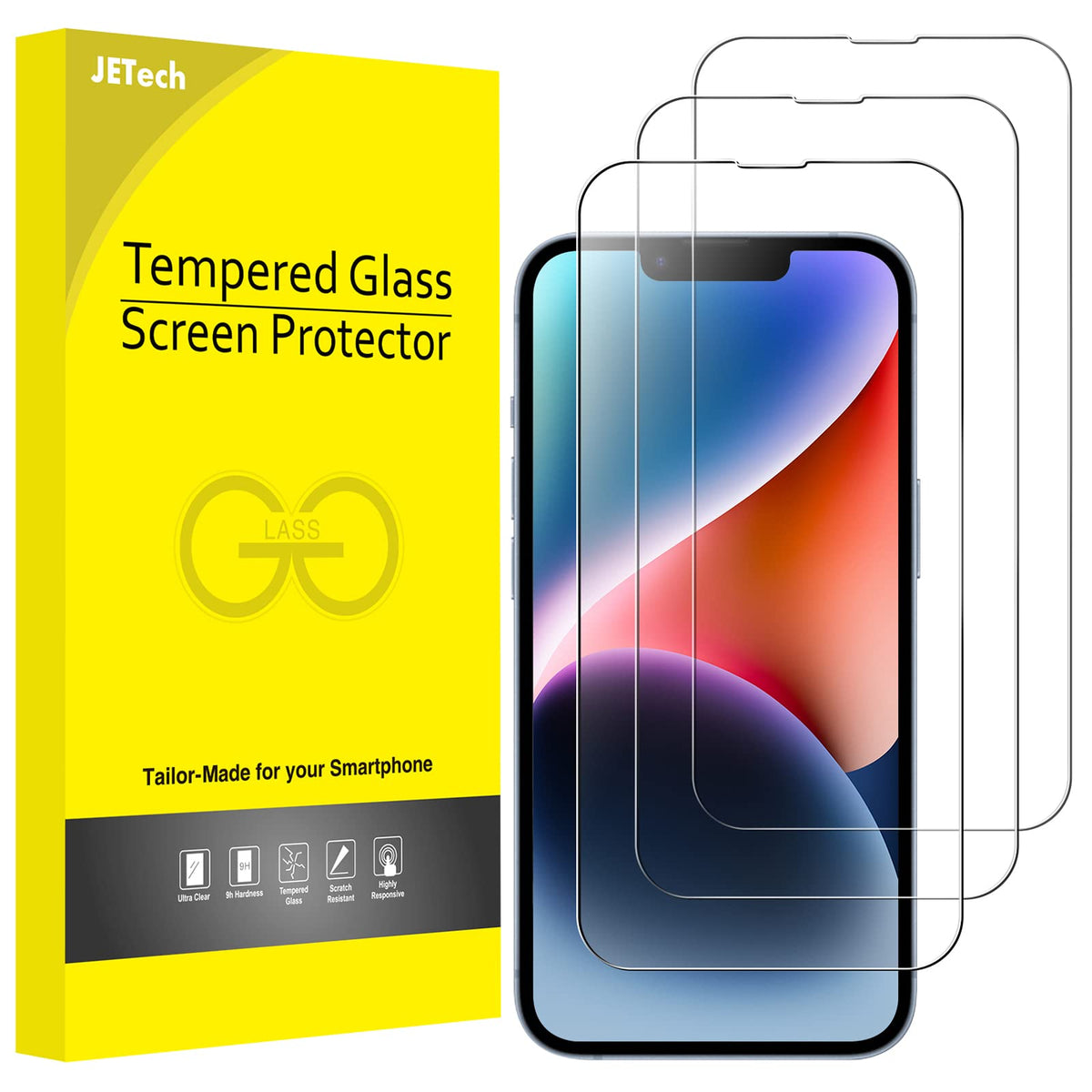 JETech Full Coverage Screen Protector for iPhone 16e 2025, iPhone 14 6.1-Inch, 9H Tempered Glass Film Case-Friendly, HD Clear, 3-Pack