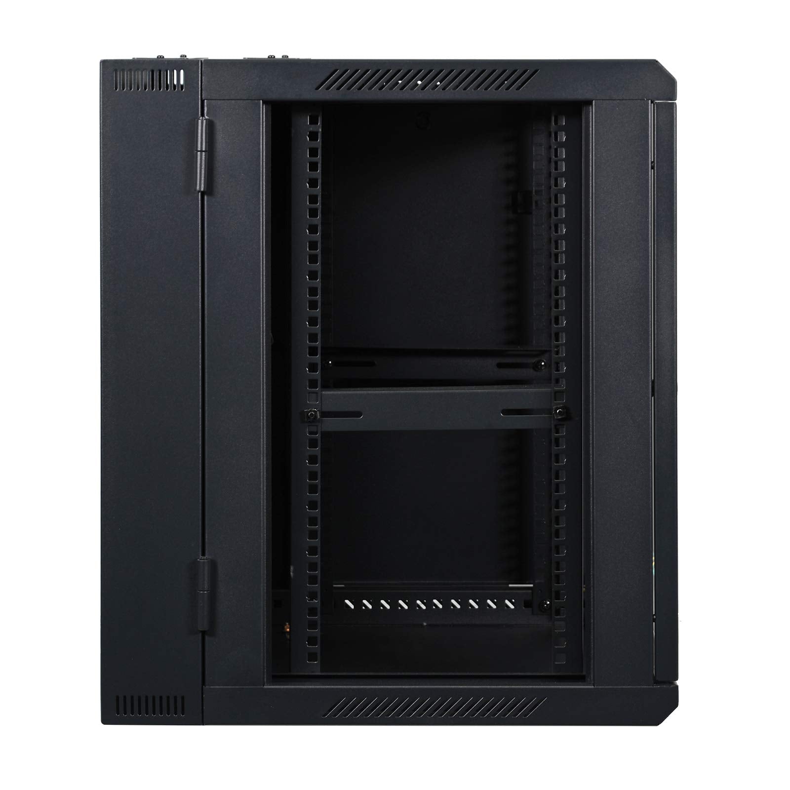 Aeons 12U Signature Double Section Wall Mount 19 Inch Networking It Cabinet Enclosure Hinged Swing Out 24 Inch Depth Glass Door (Fully Assembled)