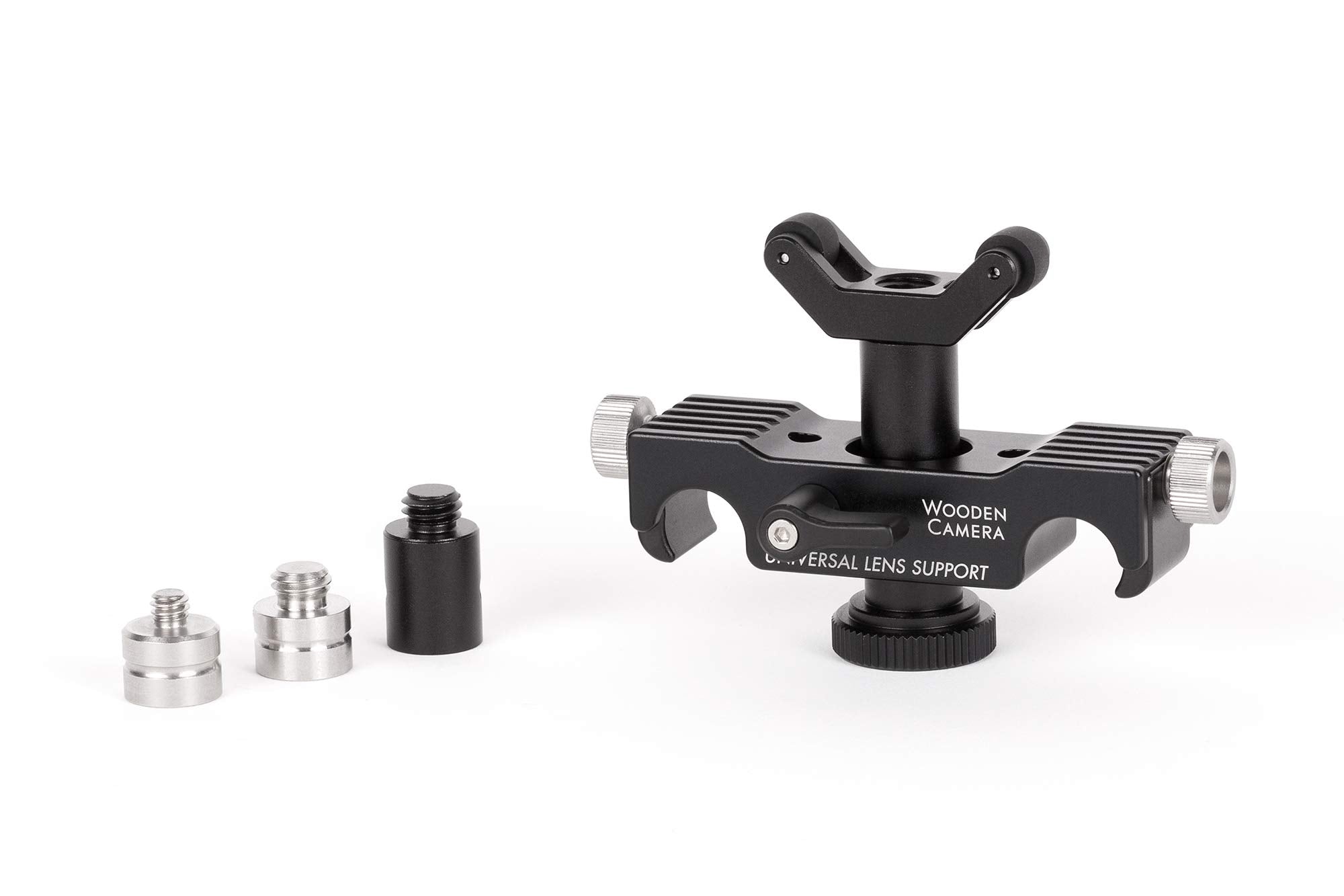 Wooden Camera Universal Lens Support 15mm Lightweight (LW) for Heavy Lenses, with Rolling Y-Bracket and Height Extension Posts