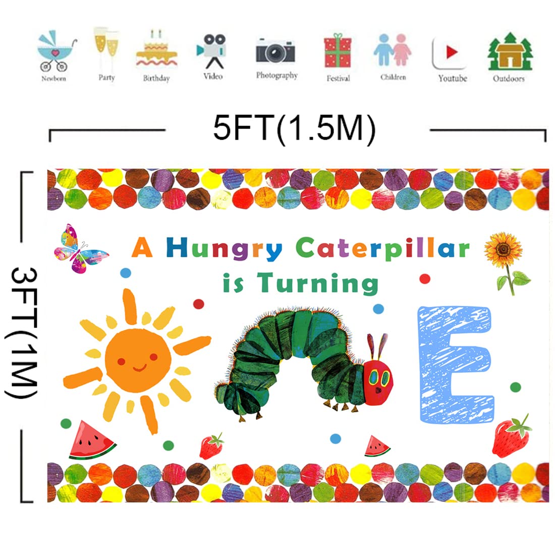 Lofaris A Hungry Caterpillar Is Turning One Happy Birthday Backdrop Sunshine Photocall Cartoon Caterpillar 1St Birthday Party Ba