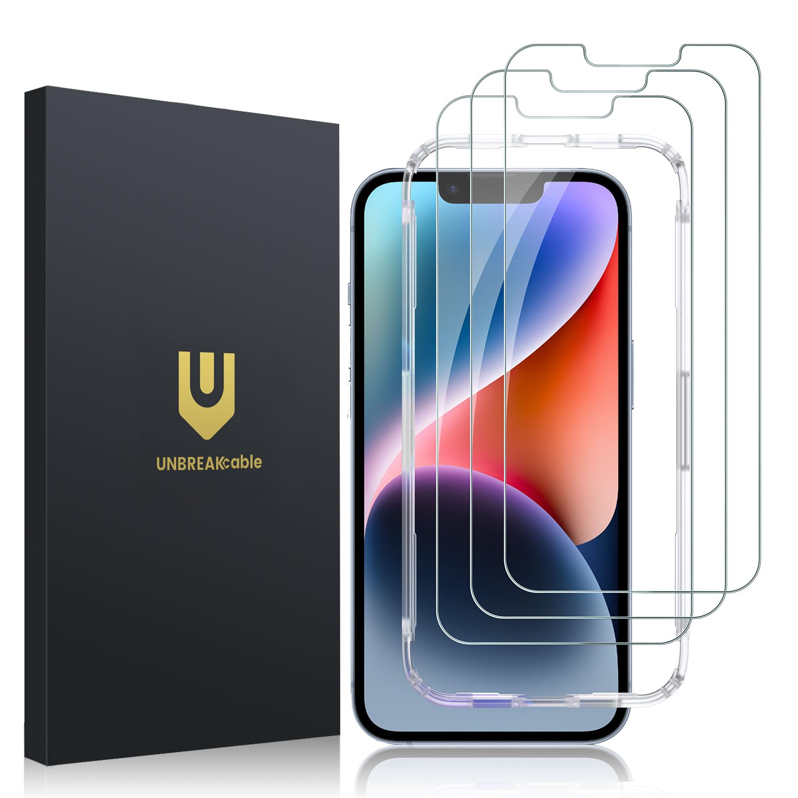 Unbreakcable 3 Pack Screen Protector For Iphone 14/13/13 Pro, Double Shatterproof Tempered Glass [Easy Installation Frame] [9H H