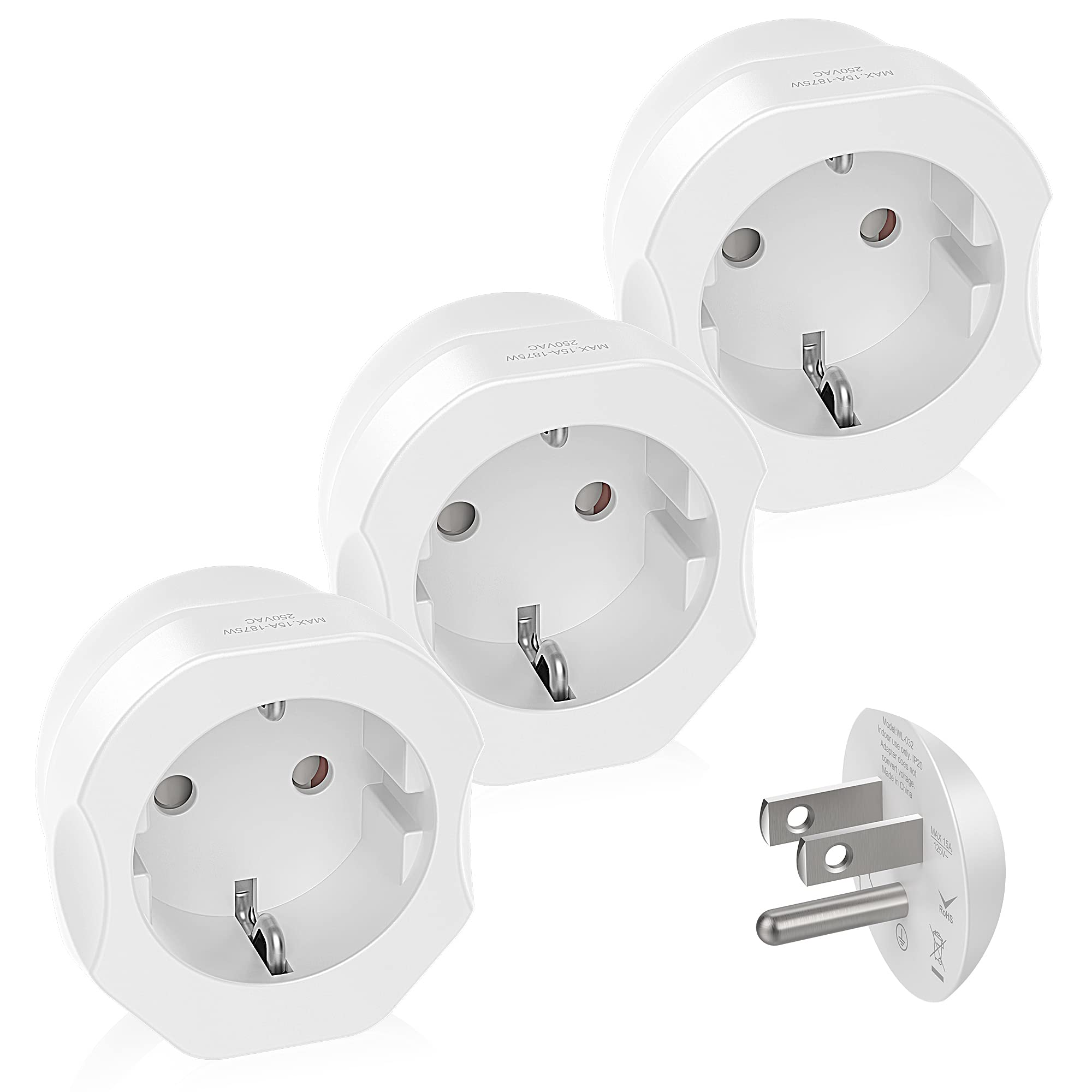 3 Pack Europe To Us Plug Adapter, Vintar European To Us Plug Adapter, Eu To Us Plug Adapter, Europe To Usa Travel Converter For