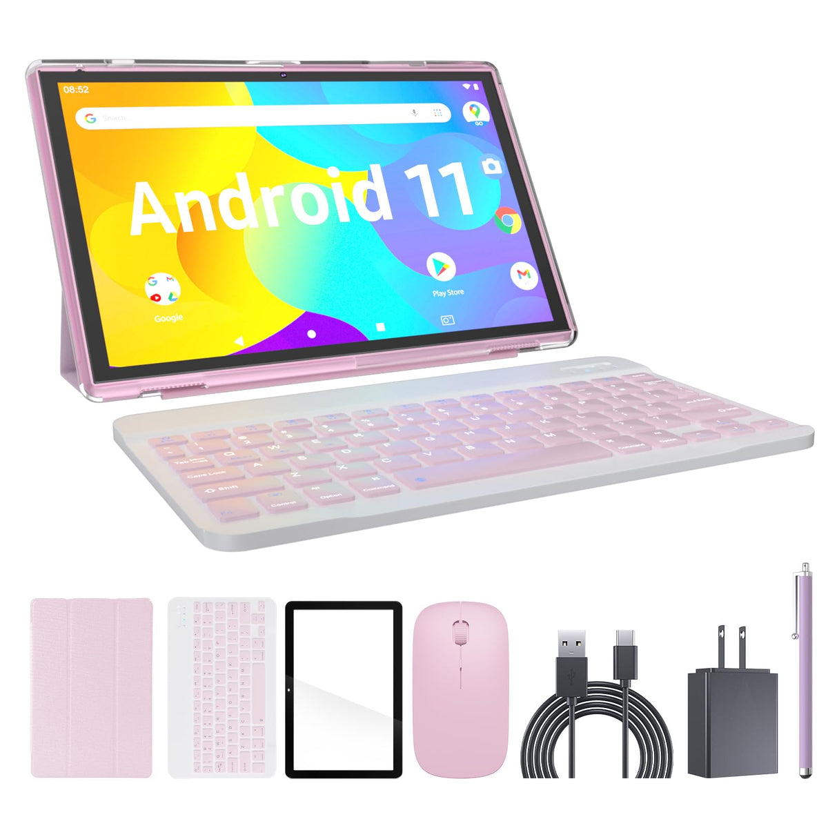 Tablet 2 In 1 Android 11 Tablets With Keyboard 10 Inch Tabletas, Include Mouse Stylus Case Tempered Film, 6000Mah Tablet 32Gb Ro