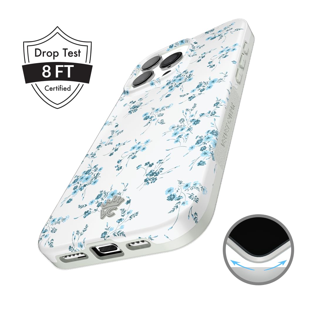 Velvet Caviar For Iphone 16 Pro Max Case Cute Coquette Flowers   Compatible With Magsafe [8Ft Drop Tested]   French Blue Floral