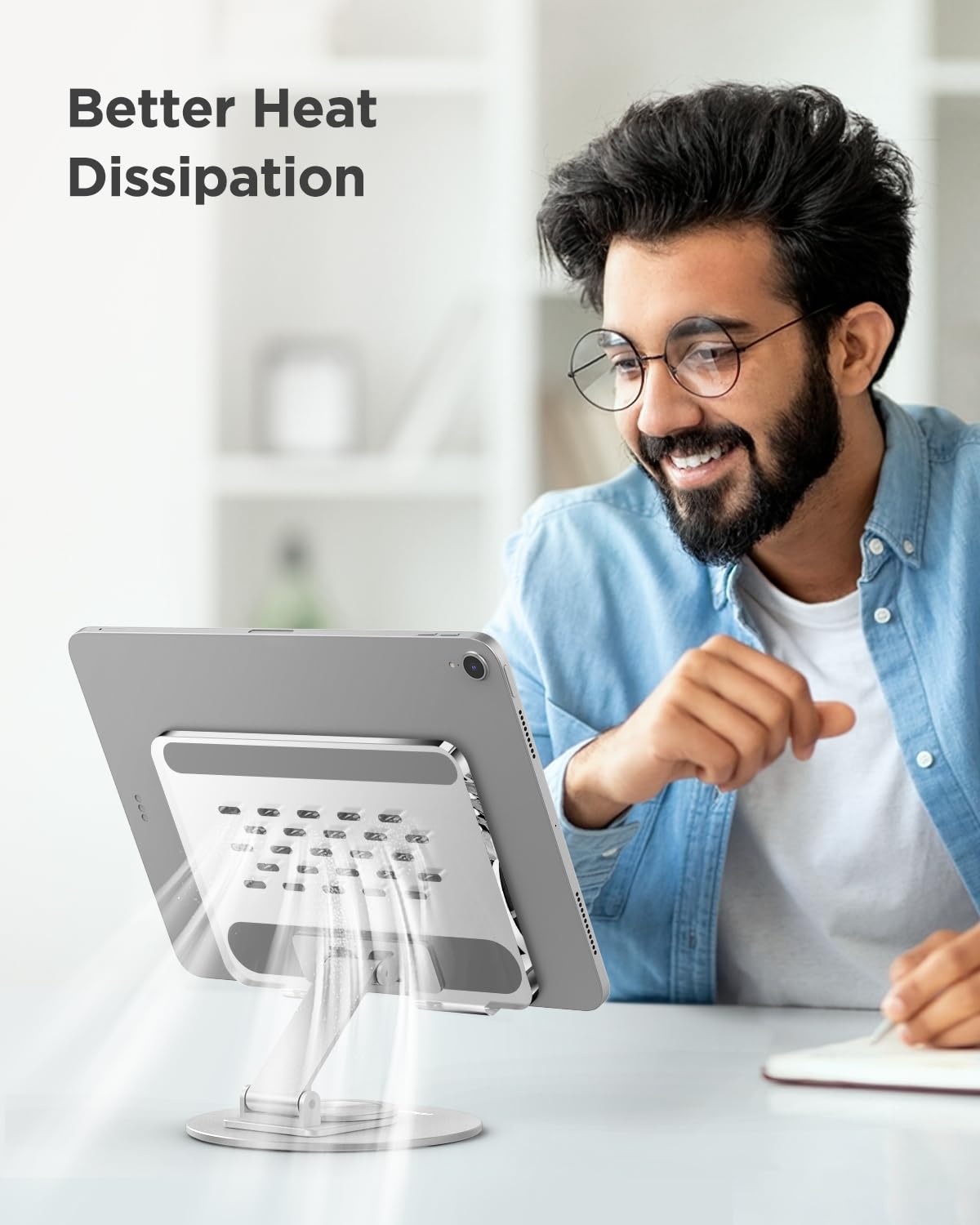 MoKo Acrylic Tablet Stand Holder   Adjustable iPad Stand with Aluminum 360� Rotating Base, Compatible with 4.7 12.9inch Device Such as iPad Pro 12.9, iPad Pro 11/10.9/10.2, iPad Air/Mini, Clear+Silver