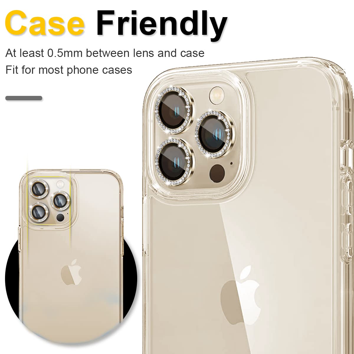 Tiuyao Diamond Camera Lens Protector For Iphone 14 Pro 6.1'& Iphone 14 Pro Max 6.7', Tempered Glass Camera Lens Protector Bling Ring Lens Cover For Iphone 14 Pro/Iphone 14 Pro Max (Diamond Gold)