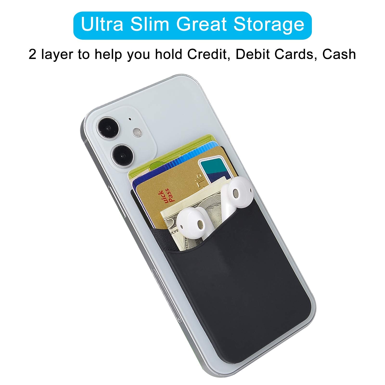 Ss Phone Card Holder, Phone Wallet Stick On Silicion Card Holder For Back Of Phone Credit Card Suitable For Iphone Samsung Galax
