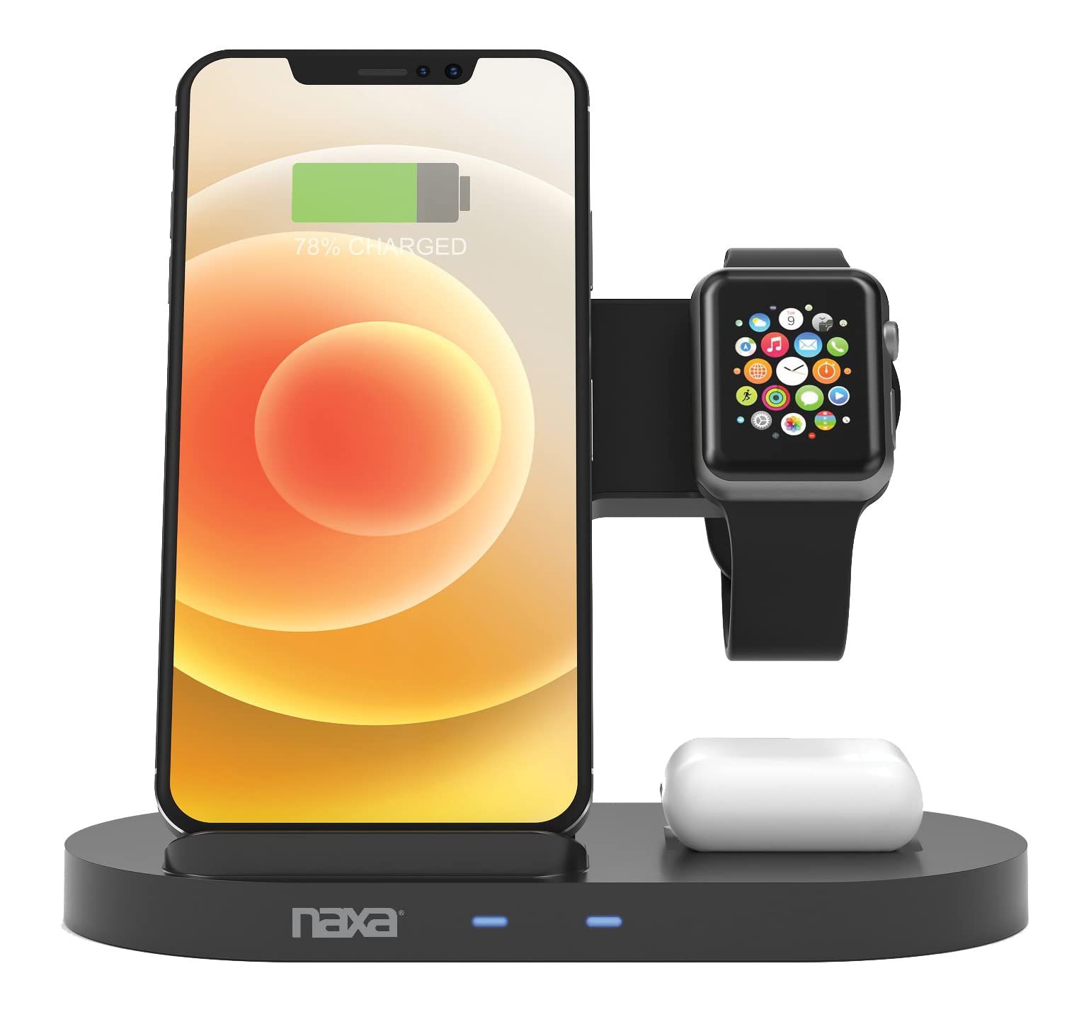 Naxa Electronics Nap-5003 3-In-1 Smart Wireless Charging System With Standing Qi 15W Wireless And Qi 3W Wireless Pad For Phones,