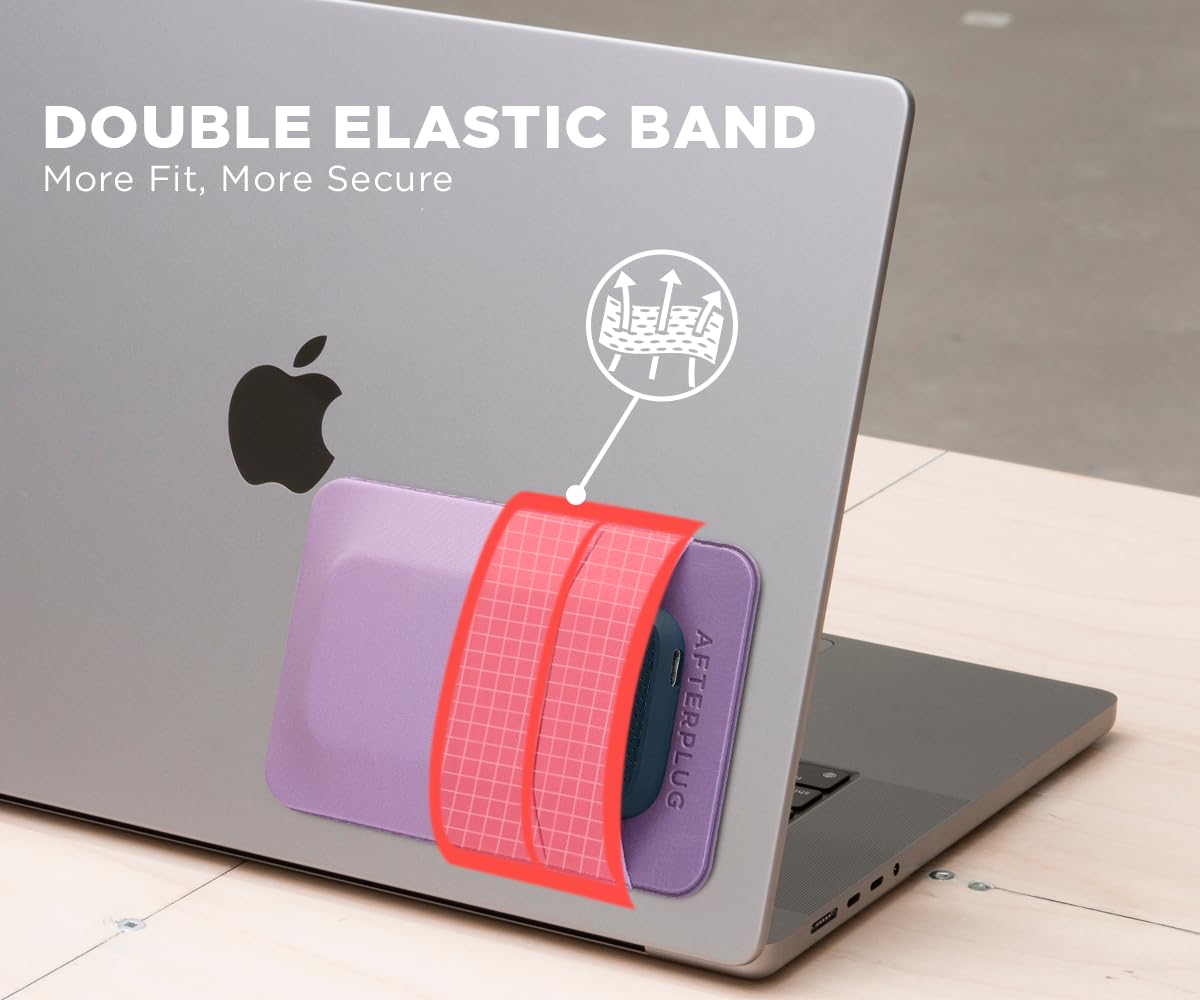 Afterplug 2 Pocket Adhesive Pouch For Laptop, Compatible With External Ssd, Apple Magic Mouse, Usb Cable And More   Lilac Purple