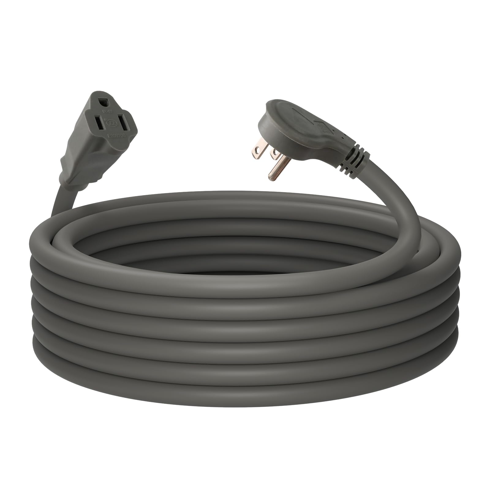 Ep 25 Ft Flat Plug Extension Cord, 16 Awg 3 Prong Grounded Grey Low Profile Extension Cable For Indoor