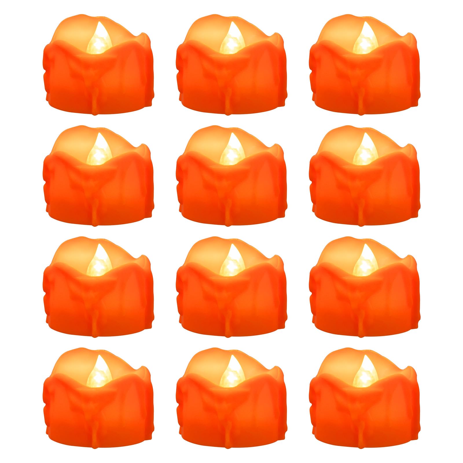 Windshell Orange Tealight Candles With Timer, Melting Design (Plastic), Battery Operated Led Flameless Tea Lights For Party, Tha