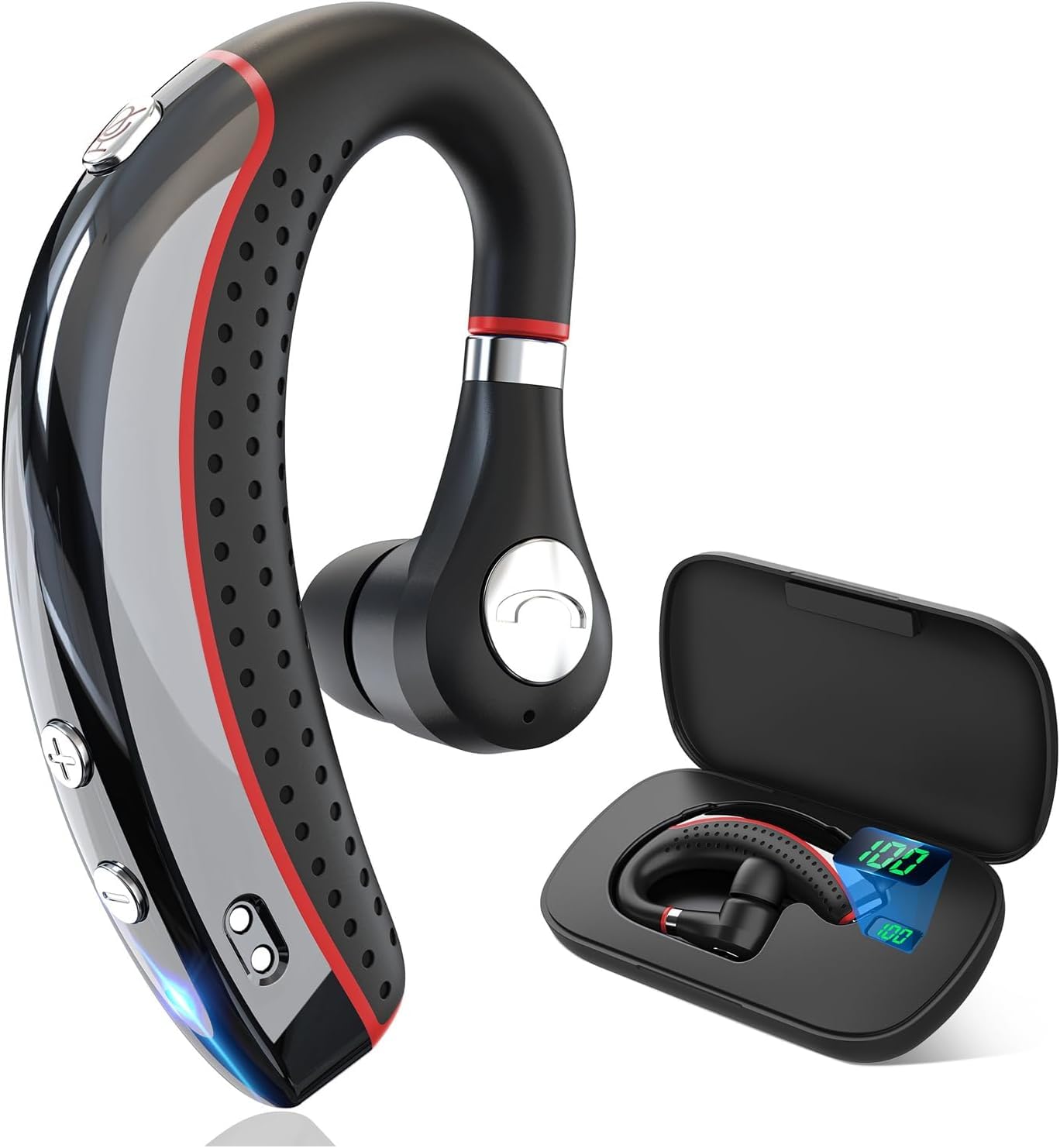 Bluetooth headset,Bluetooth earpiece 500mAh Charging Case 72H of talk time, Bluetooth Headset with Noise Canceling Mic Voice Con