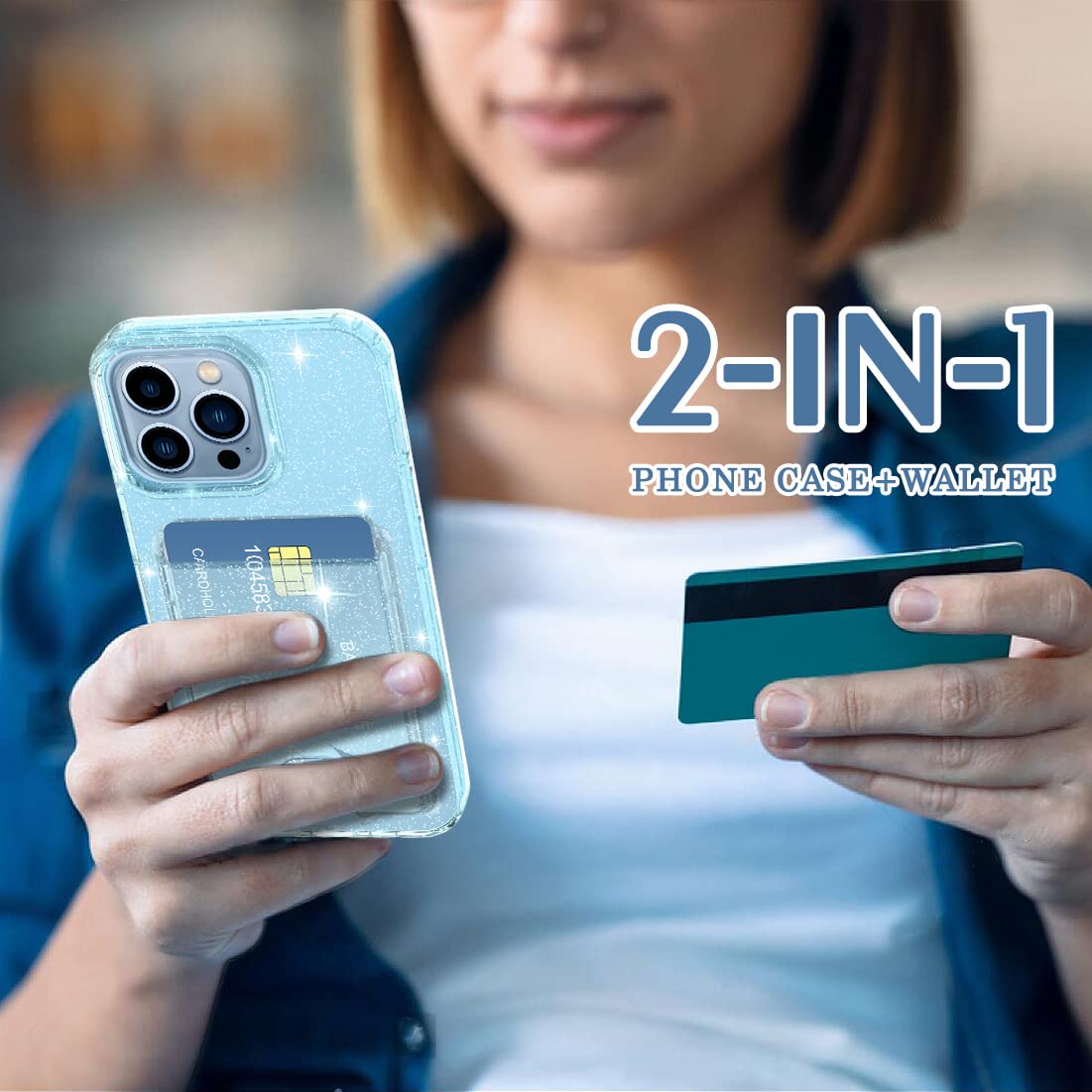 Petocase For Iphone 13 Pro Wallet Case,Card Holder Slot Ultra Bling Slim Clear Flexible Tpu Gel Rubber Soft Silicone Protective