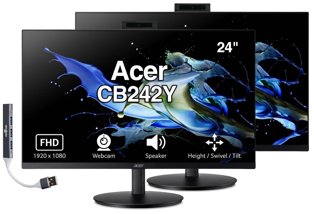 Acer CB242Y 24 FHD IPS Conferencing Monitor with Anti-Glare, Speakers, Webcam, Adjustable Height/Swivel/Tilt, VESA Mount (100mm)