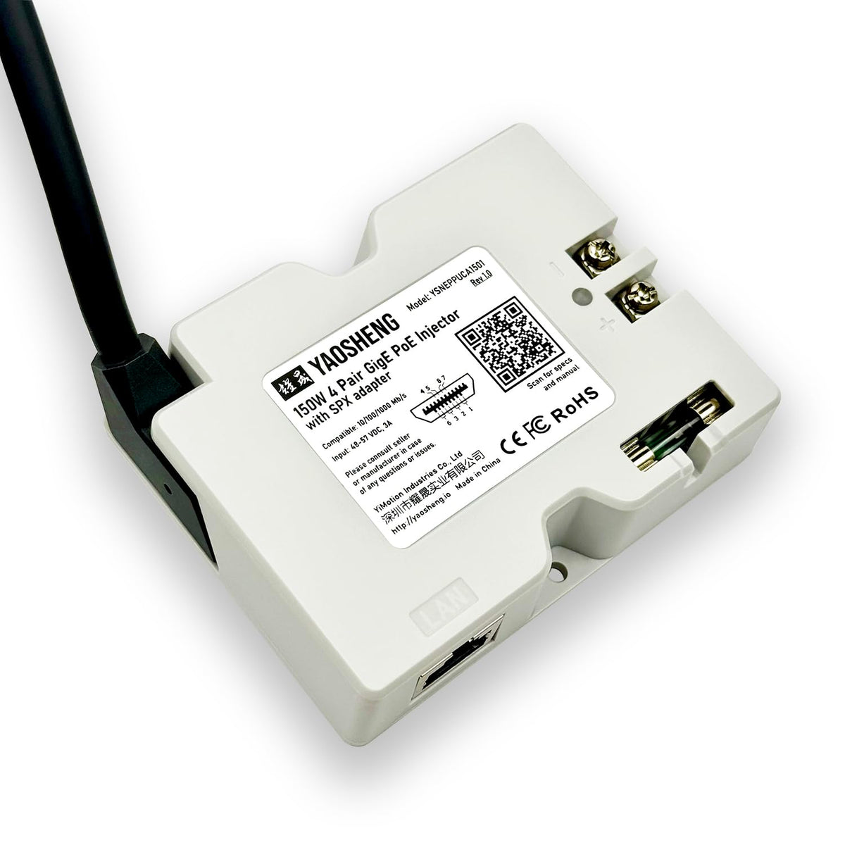Yaosheng 150W 2 In 1 Poe Injector + Spx Cable Adapter For Residential ...