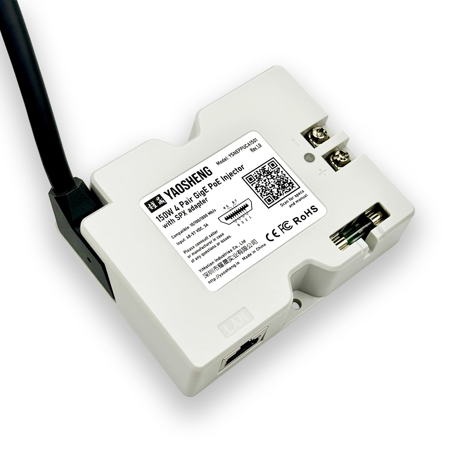 Yaosheng 150W 2 In 1 Poe Injector + Spx Cable Adapter For Residential Starlink