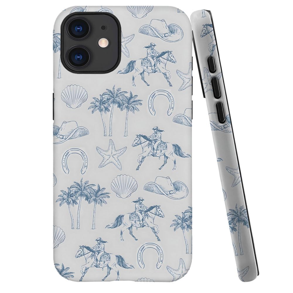 Generic Case For Iphone 12 - [Drop Protection Phone Cover] - Hybrid Case For Girl Women - Coastal Beach Horse West