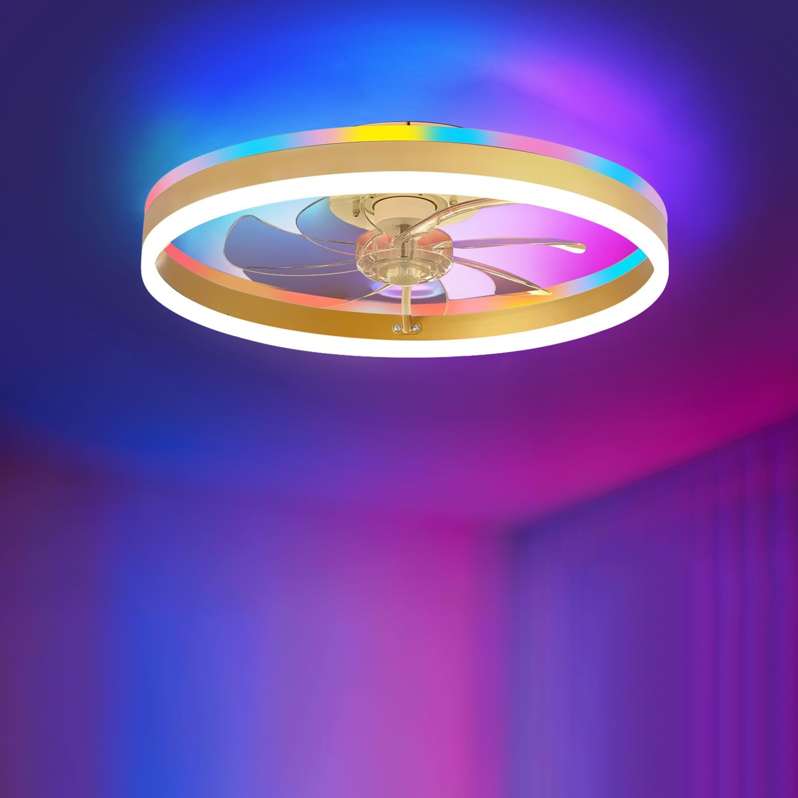 Ombrin Smart Ceiling Fan with Light, 20 Low Profile Ceiling Fan for Bedroom, RGB Ceiling Fans Works with Alexa, 4CCT Dimmable 