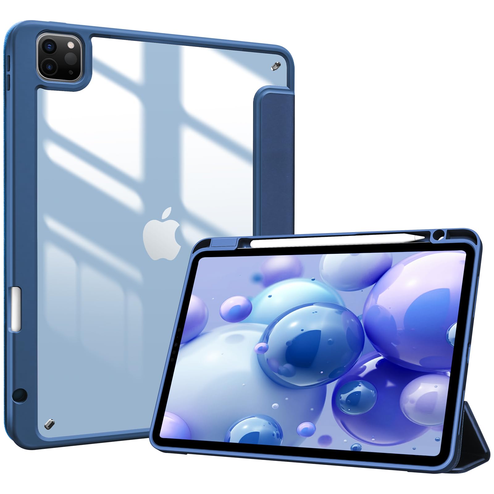 ProCase Case for iPad Pro 11 Inch 2022/2021/2020/2018 (4/3/2/1 Generation) with Pen Holder, Shockproof Smart Case Cover, Transpa