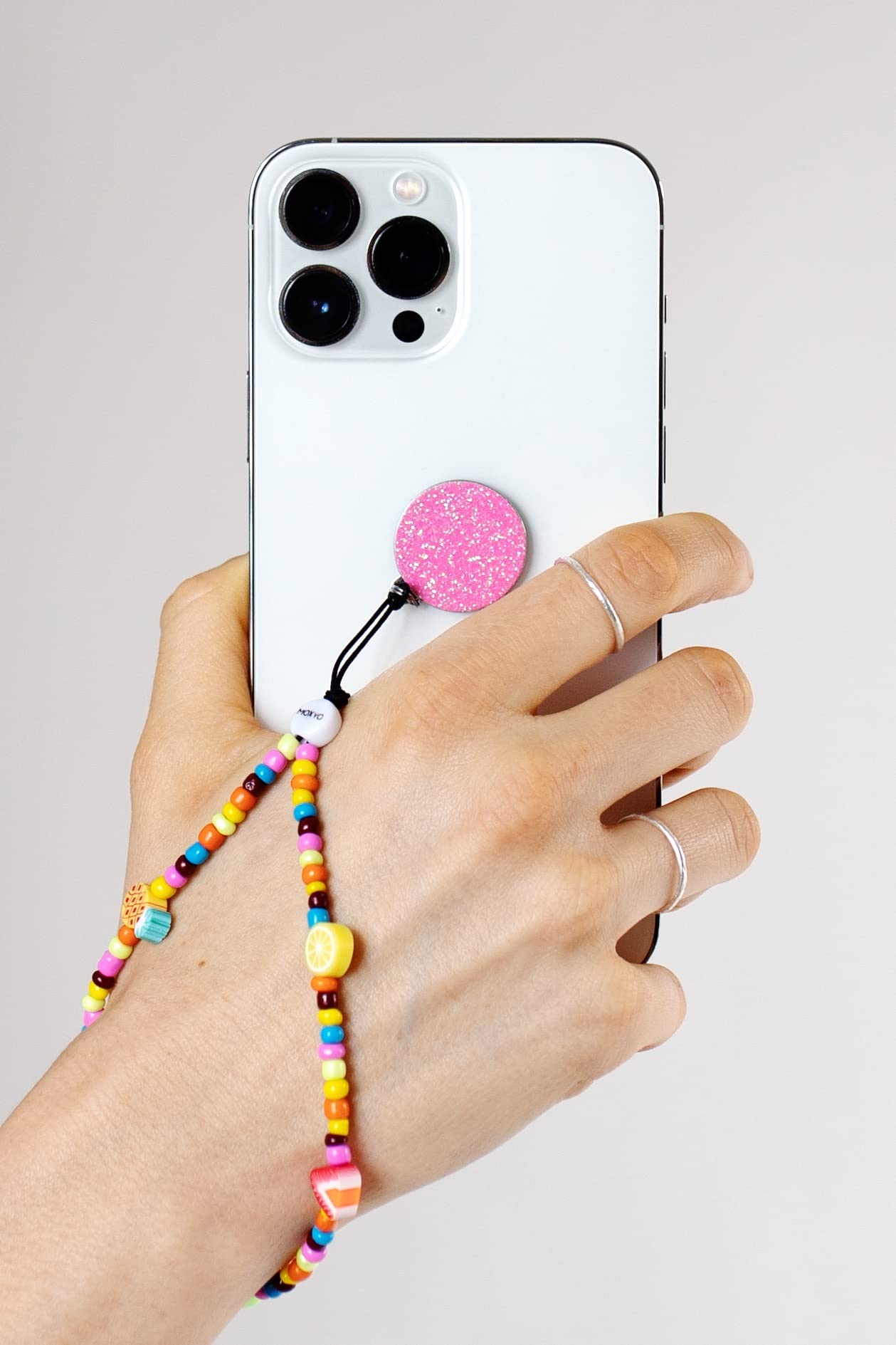 Moxyo Zigi Band Beaded Charm Bracelet Universal Wrist Strap Glitter Fruit Beaded Phone Lanyard, Adhesive Device Patch Compatible