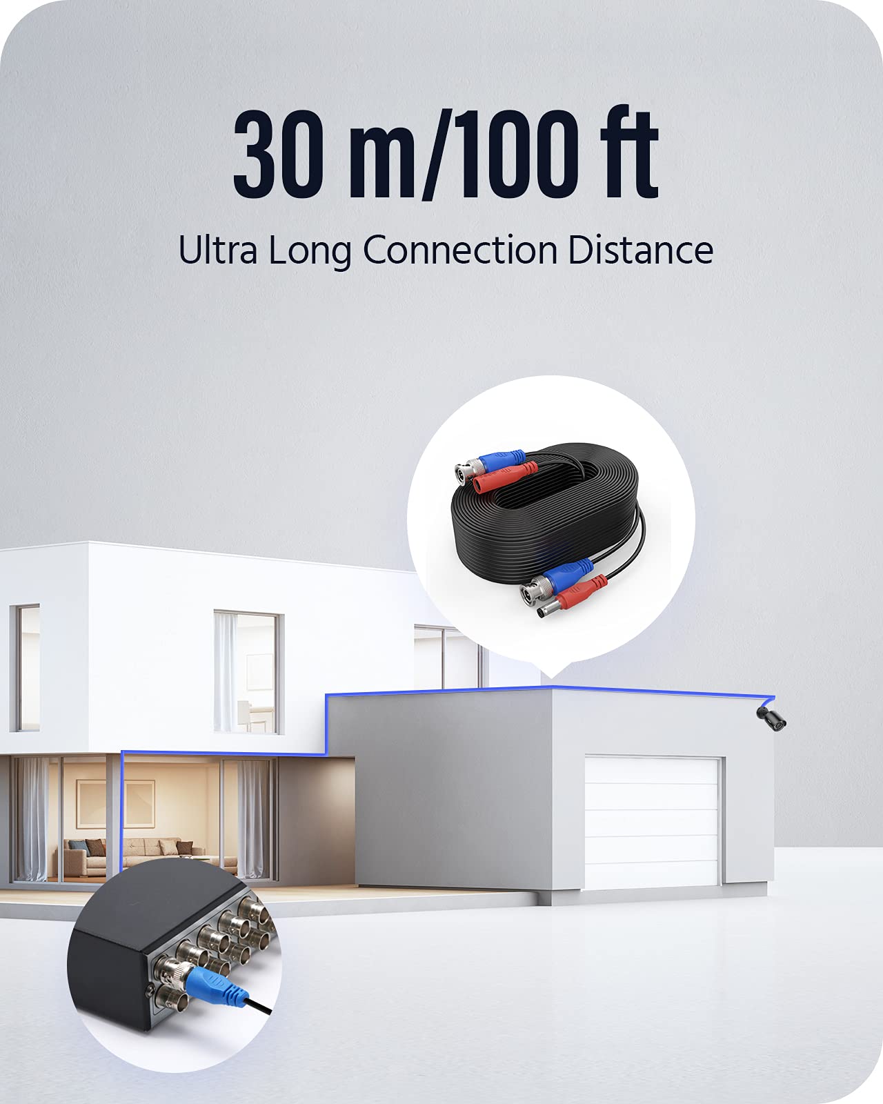 Annke 2 Pack 100 Feet Bnc Video Power Extension Cable, Pre Made All In One Security Camera Wire Cord For Surveillance Cctv Syste