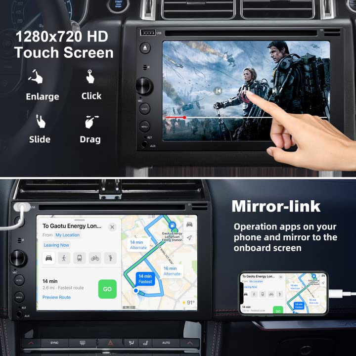 Double Din Car Stereo With Cd/Dvd Player, 7 Inch Touch Screen Car Stereo With Apple Carplay&Android Auto, Bluetooth5.2, Backup C