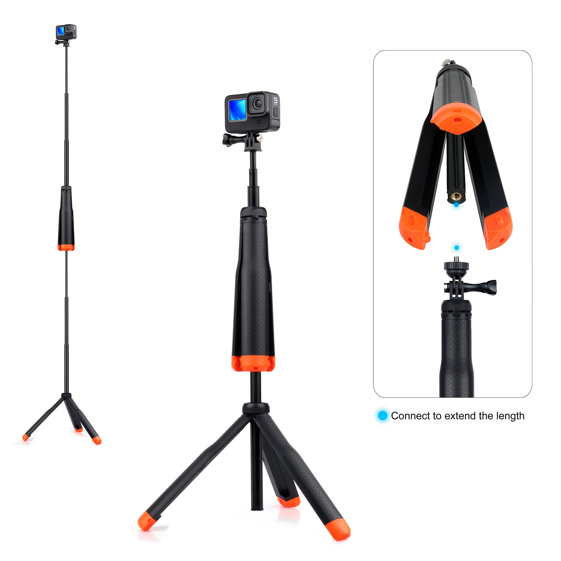 Gepuly 9'' 27''Waterproof Selfie Stick Floating Hand Grip Tripod For Gopro Hero 13 12 11 10 9 8 7 6 5 4 3 Fusion, Max, Most Action Cameras Used As Floating Tripod, Hand Grip, Selfie Stick,Tripod Stand