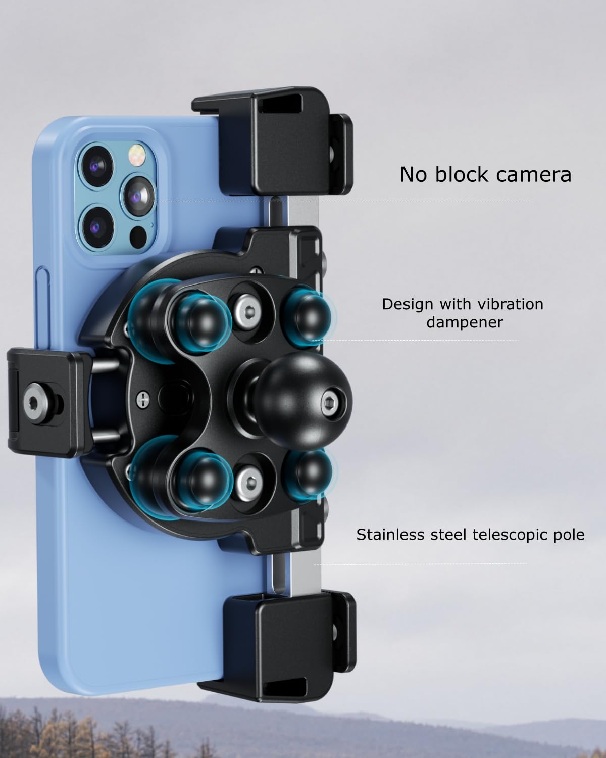 Kewig Motorcycle Phone Mount With Vibration Dampener & Not Block Camera, Safely Anti Theft Motorycle Phone Holder Handlebar Cell