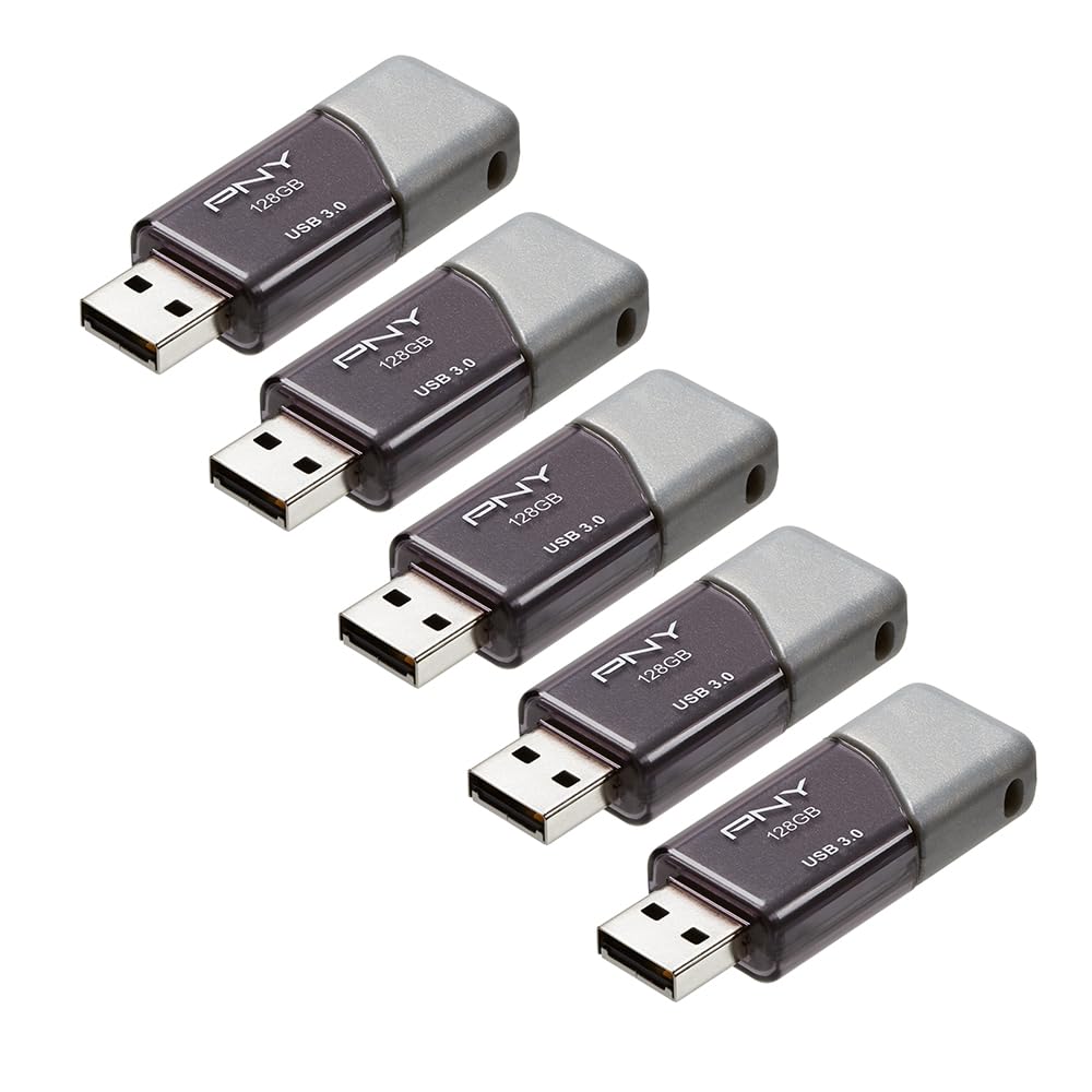 Pny 128Gb Turbo Attach3 Usb 3.0 Flash Drive 5 Pack   Grey, P Fd128X5Tbop Mp, 100Mb/S, Light Weight Durable   Data Storage And Tr