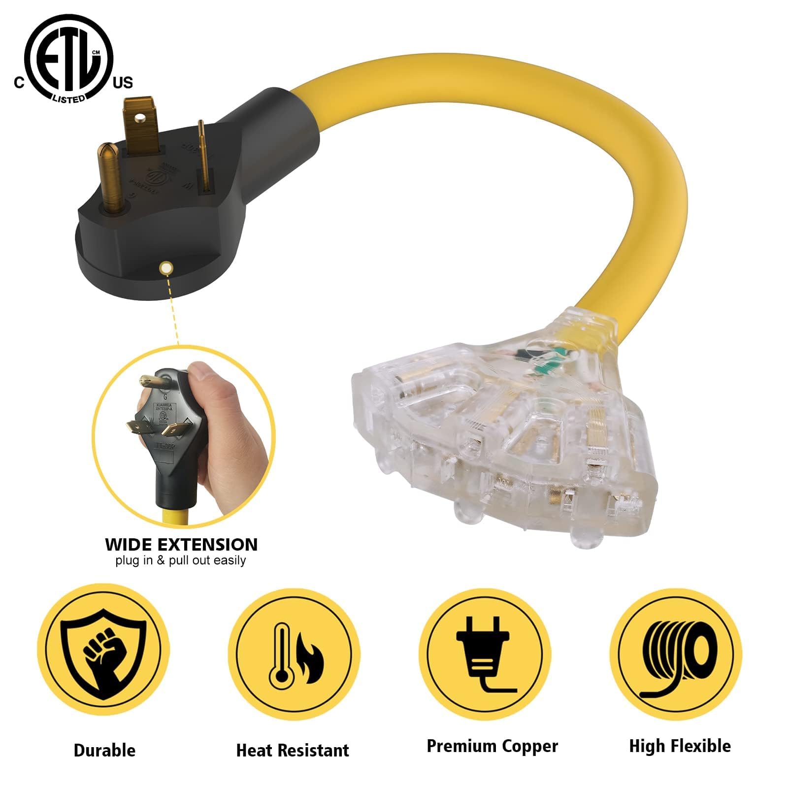 30 Amp To 20 Amp Adapter 110 Rv Distribution Nema Tt 30P Male To 3X 5 20R Household Outlet Female 30Amp Plug Splitter To 15Amp 5