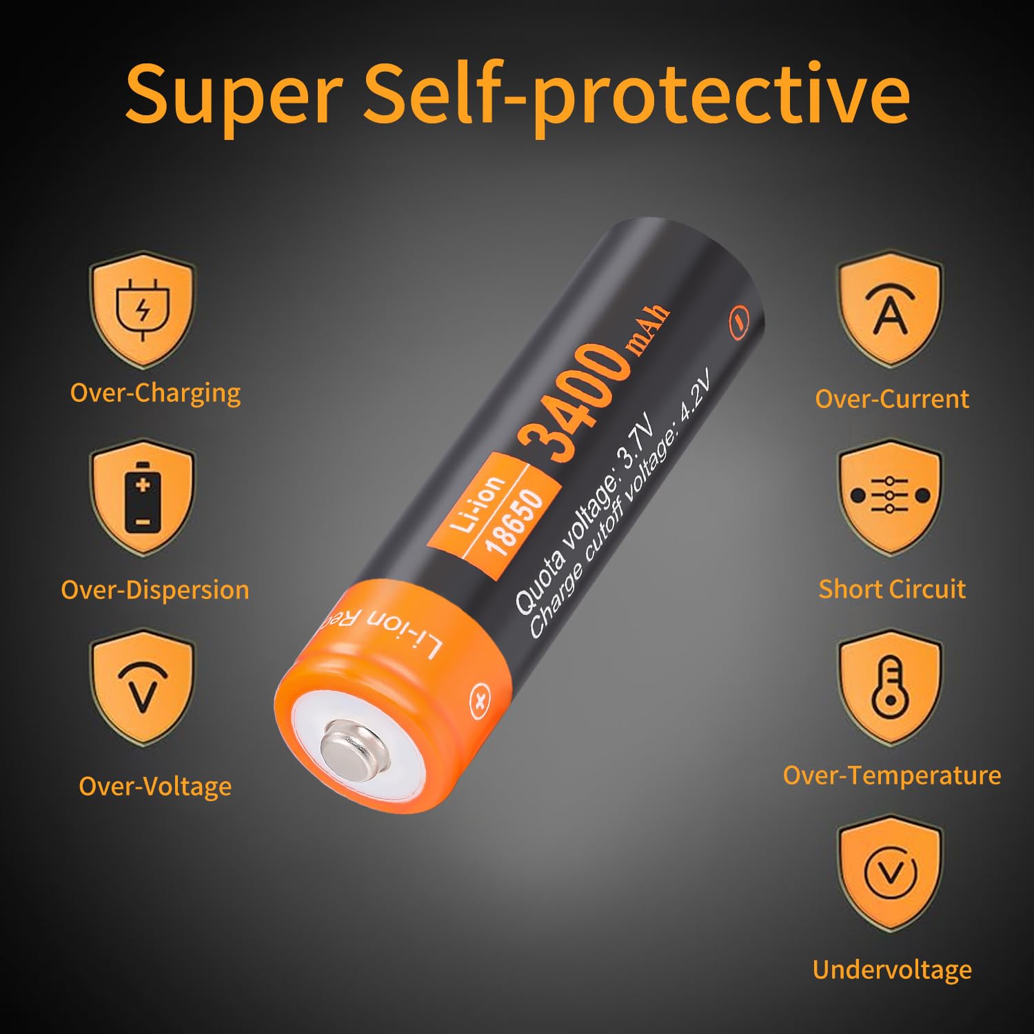 Ecosolutions 18650 Rechargeable Battery (Button Top) 3.7V 3400Mah Large Capacity Batteries For Led Flashlight, Headlamp, Doorbel