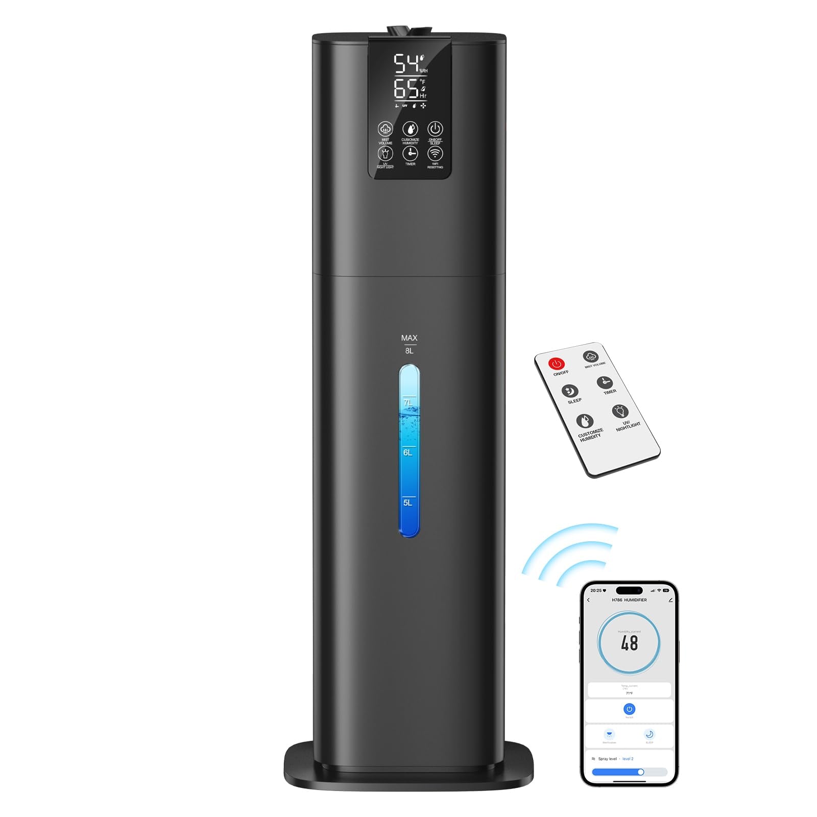 Honovos Smart Humidifiers Large Room Bedroom Home, 2.11Gal(8L) Quiet Top Fill Cool Mist Humidifier, Smart App & Remote Control, 