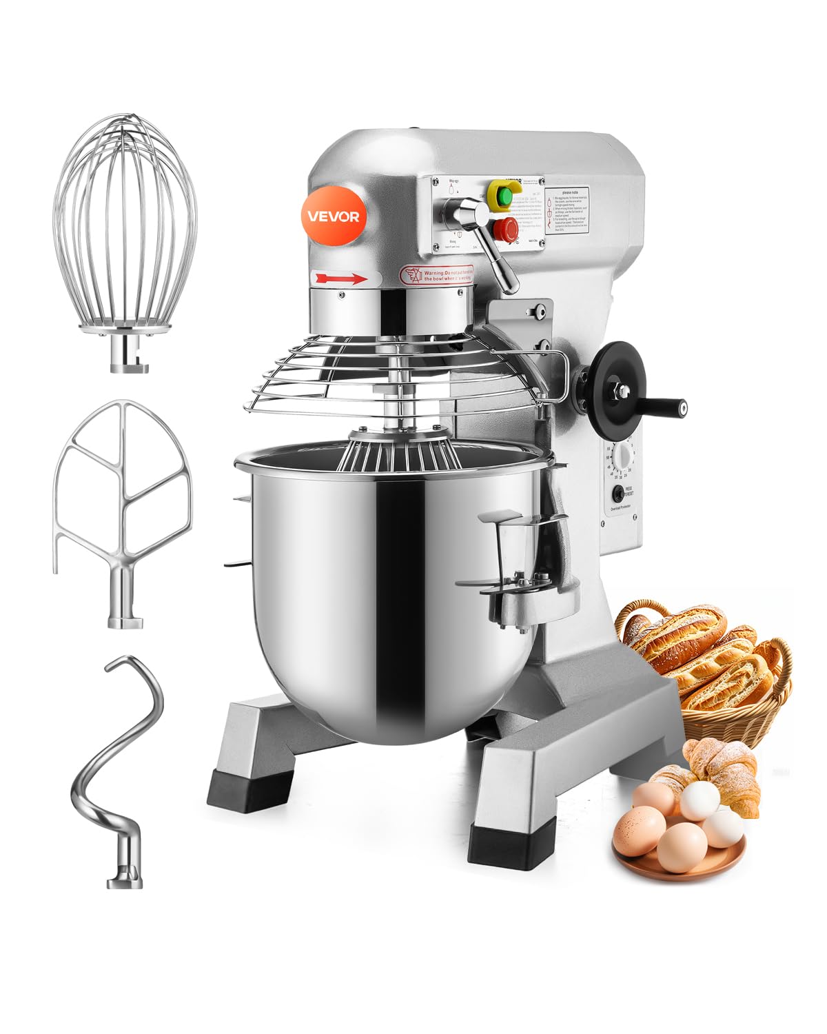 Happybuy 20Qt Commercial Food Mixer with Timing Function, Commercial Mixer 1100W Stainless Steel Bowl Heavy Duty Electric Food M