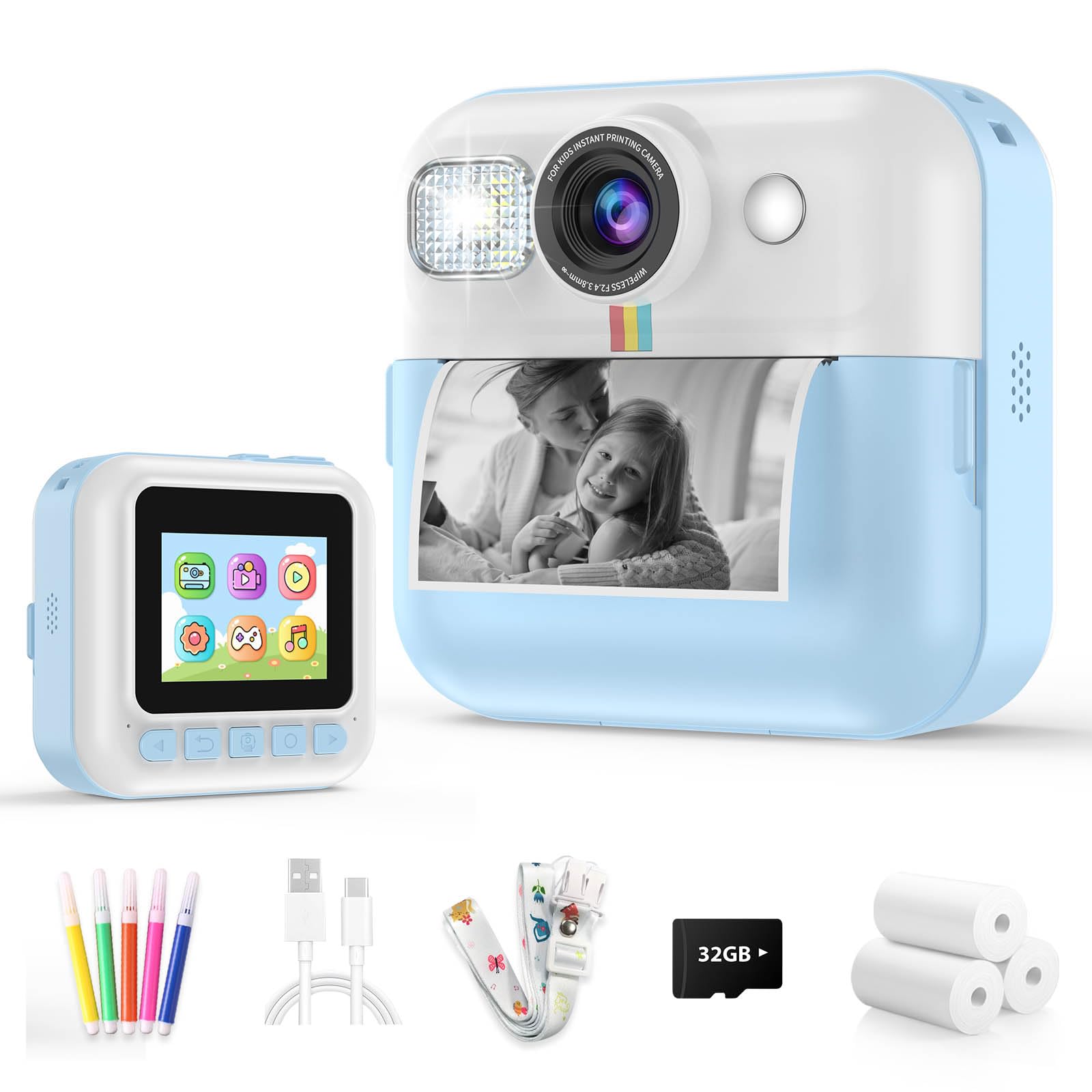 Kids Camera For Boys, 1080P Instant Print Camera, Kids Christmas Birthday Gifts For Boys, Children Digital Camera With 32Gb Card