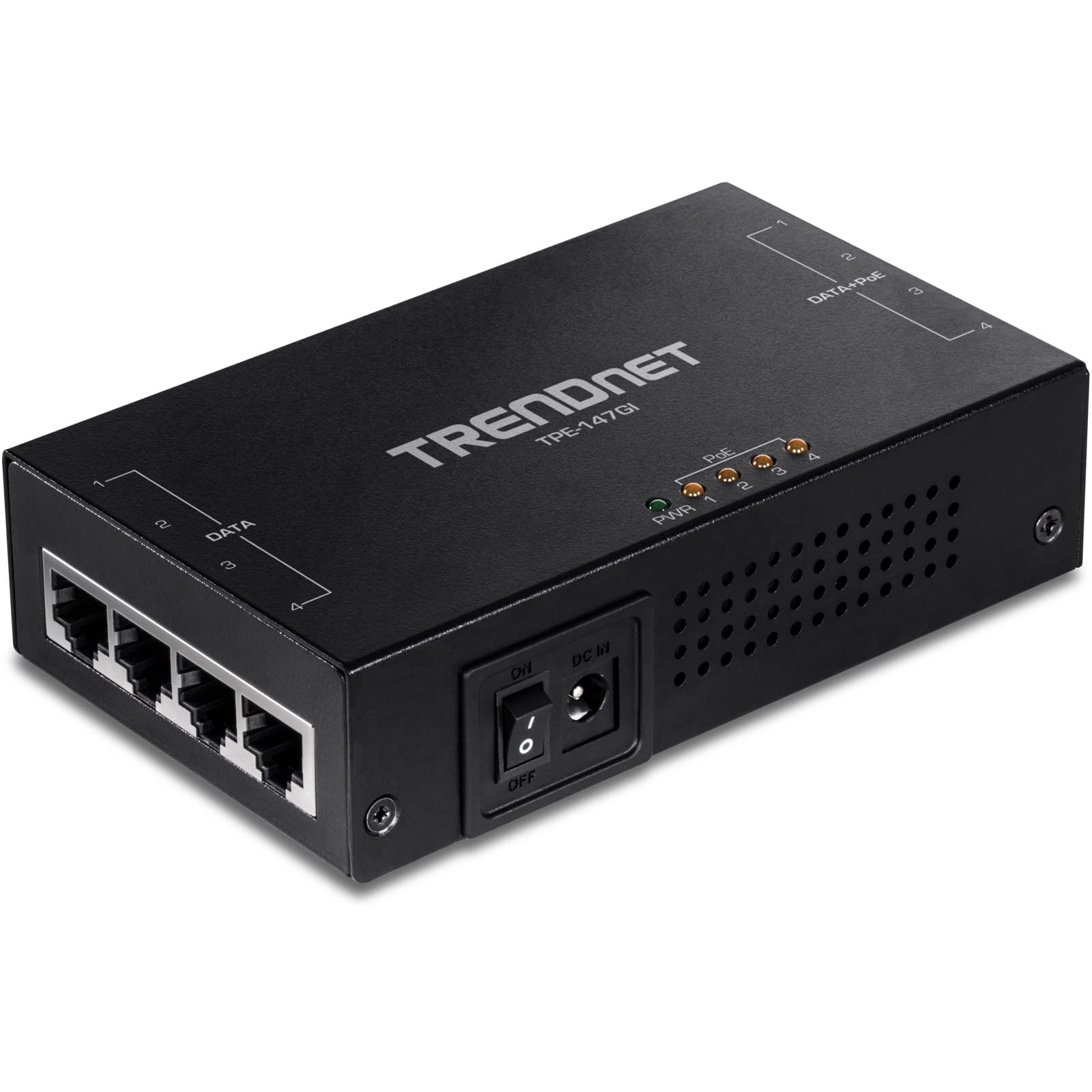 Trendnet 65W 4 Port Gigabit Poe+ Injector, Tpe 147Gi, 4 X Gigabit Ports(Data In), 4 X Gigabit Poe Ports(Data + Poe Out), Multi P